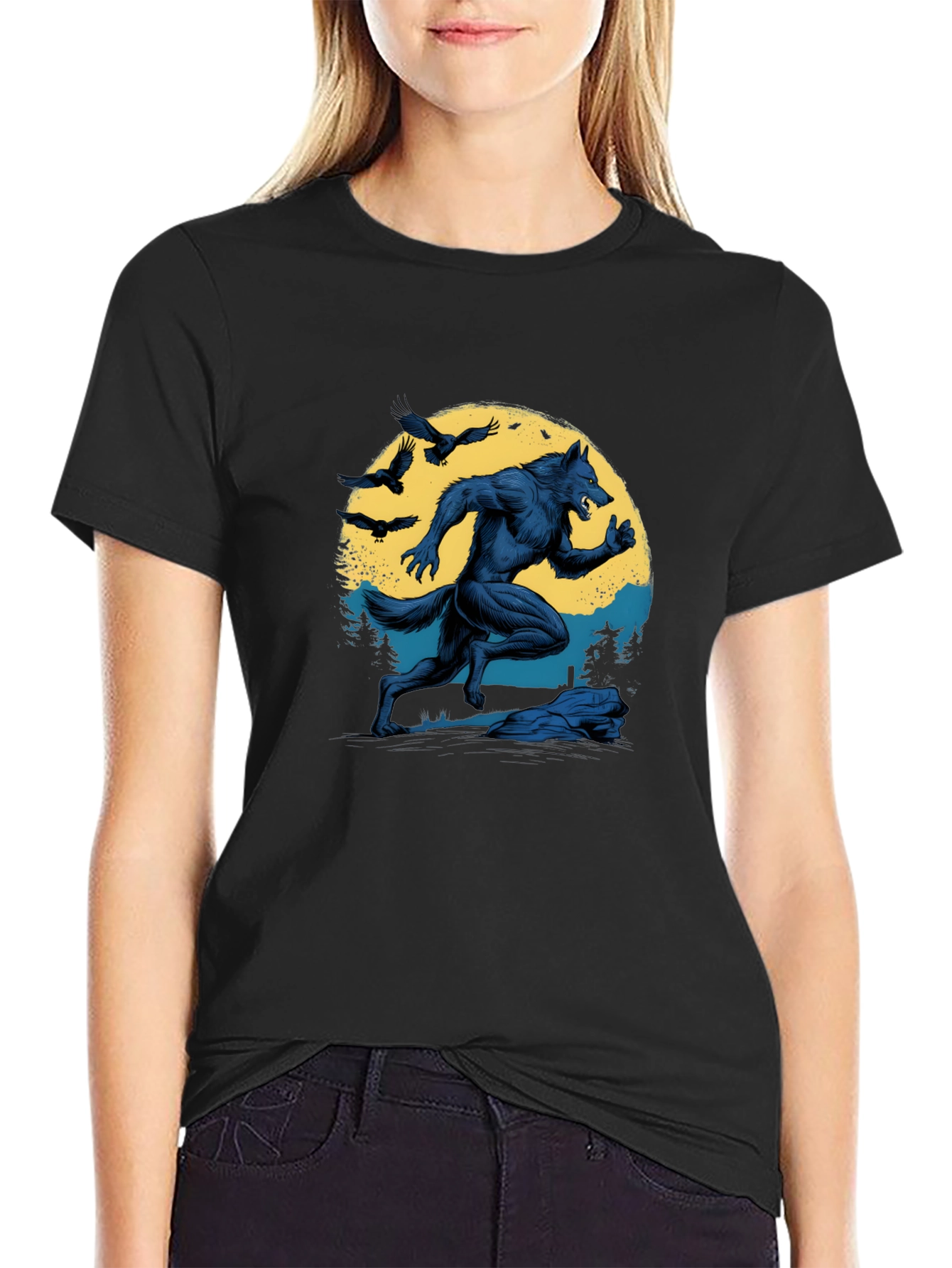 Werewolf Moon Graphic T-Shirt - Black