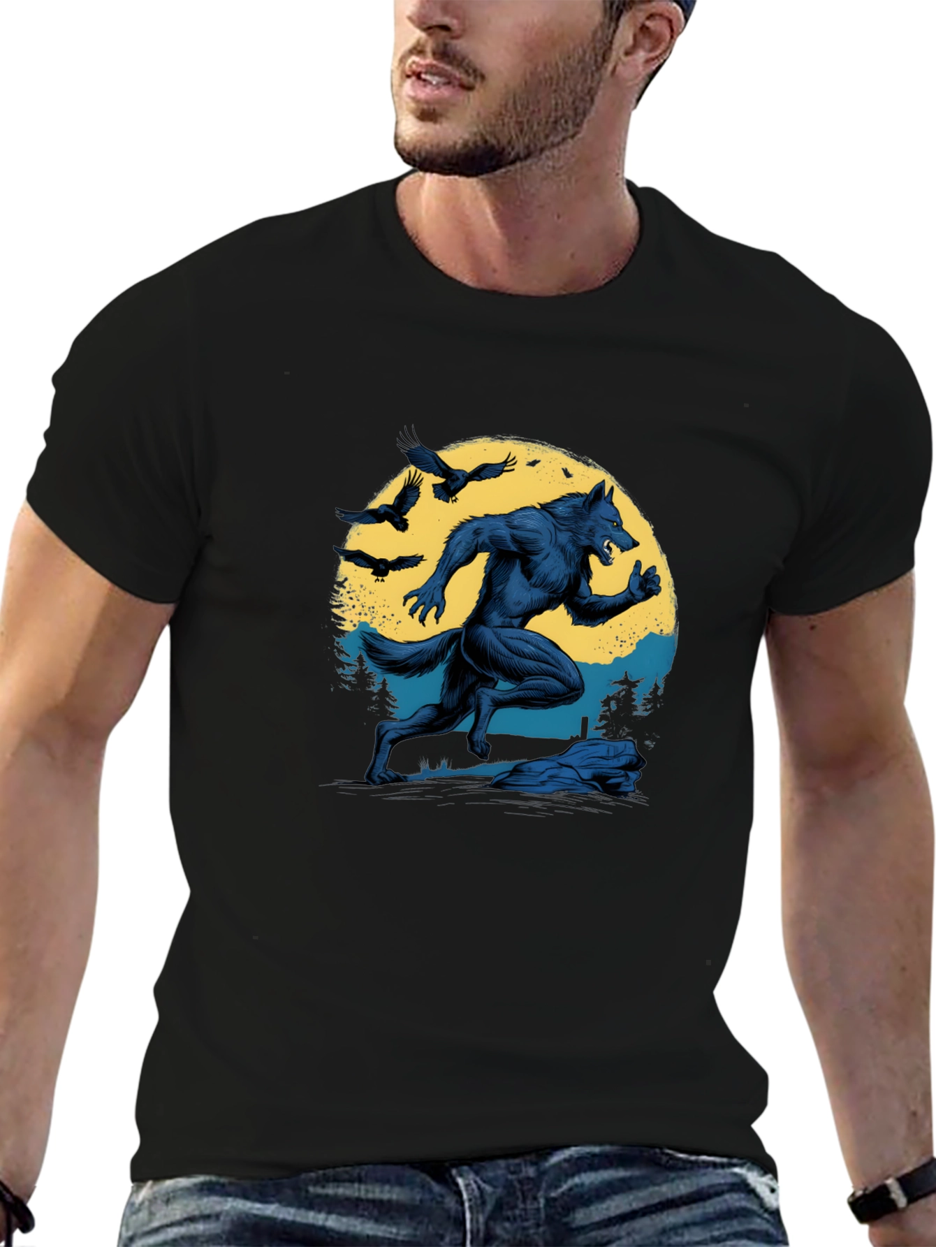 Werewolf Moon Graphic T-Shirt - Black