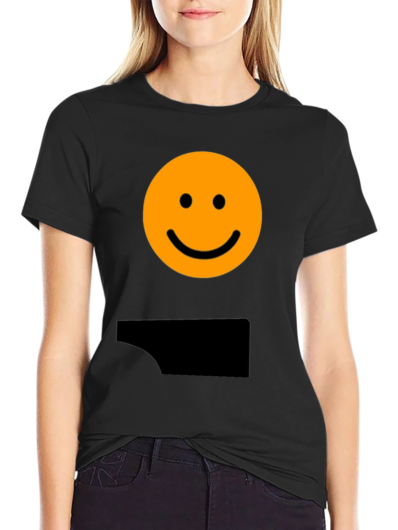 Smiley Face Graphic Tee - Black Casual Shirt