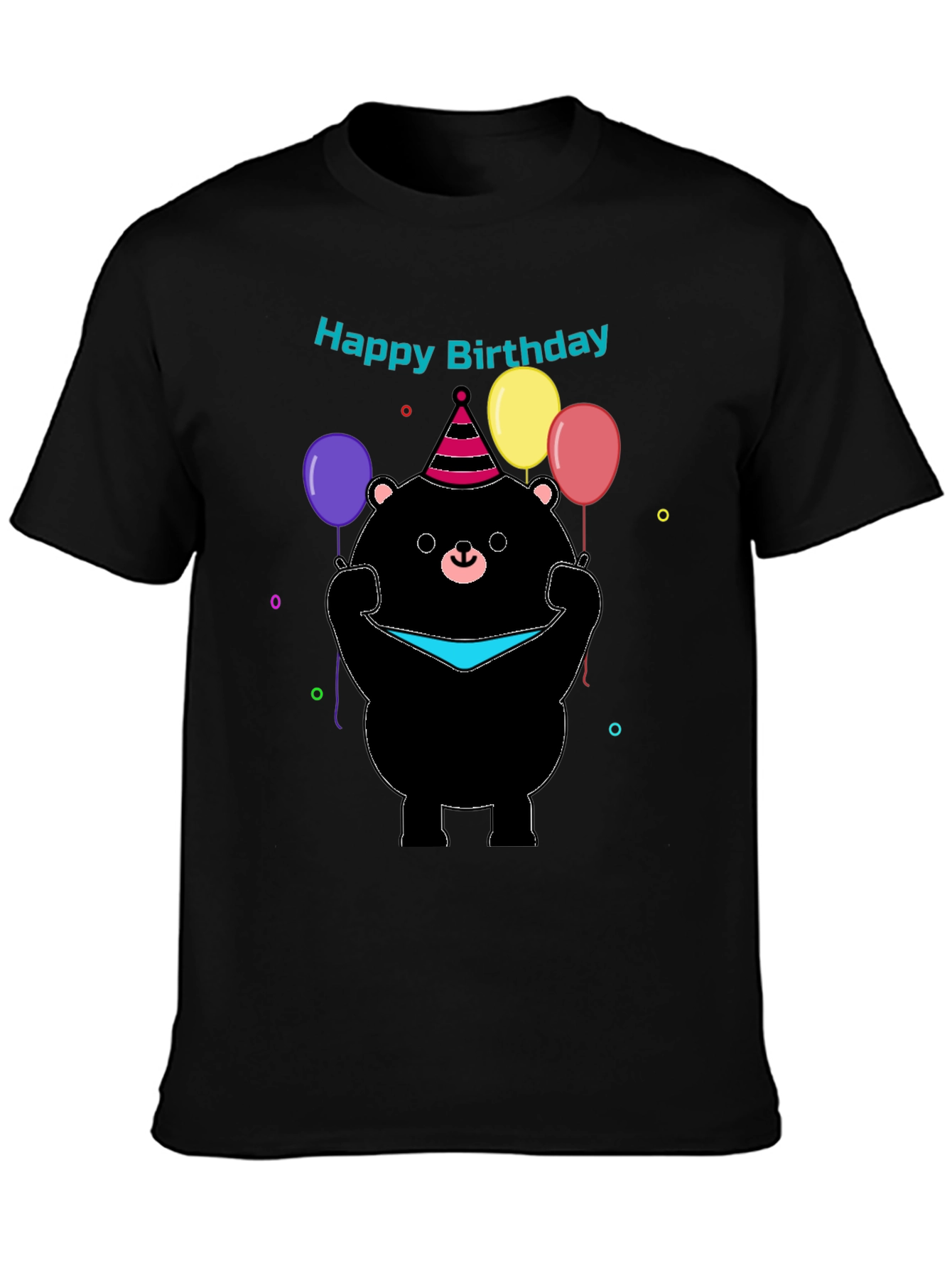 Happy Birthday Bear Graphic Tee - Black