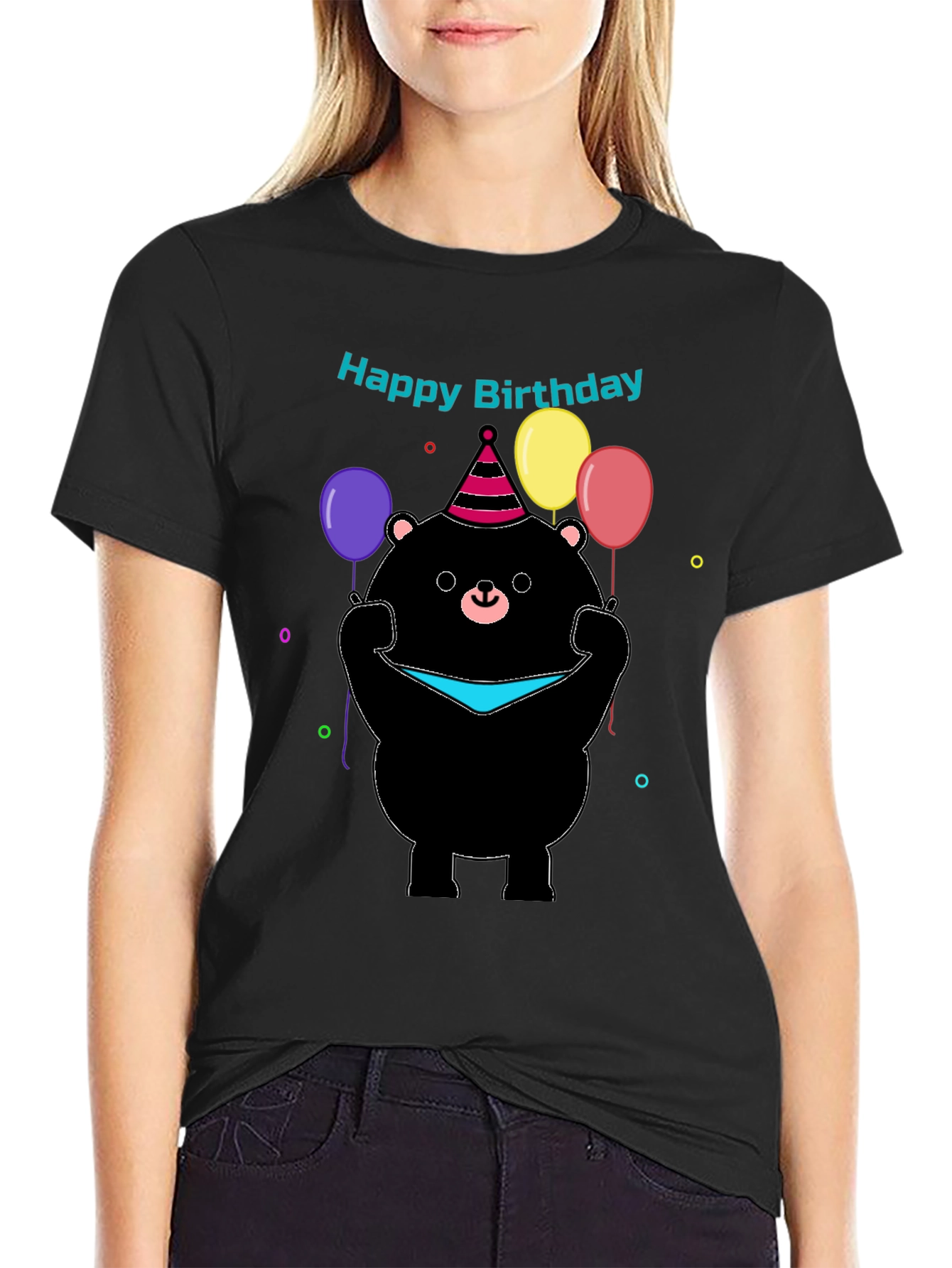 Happy Birthday Bear Graphic Tee - Black