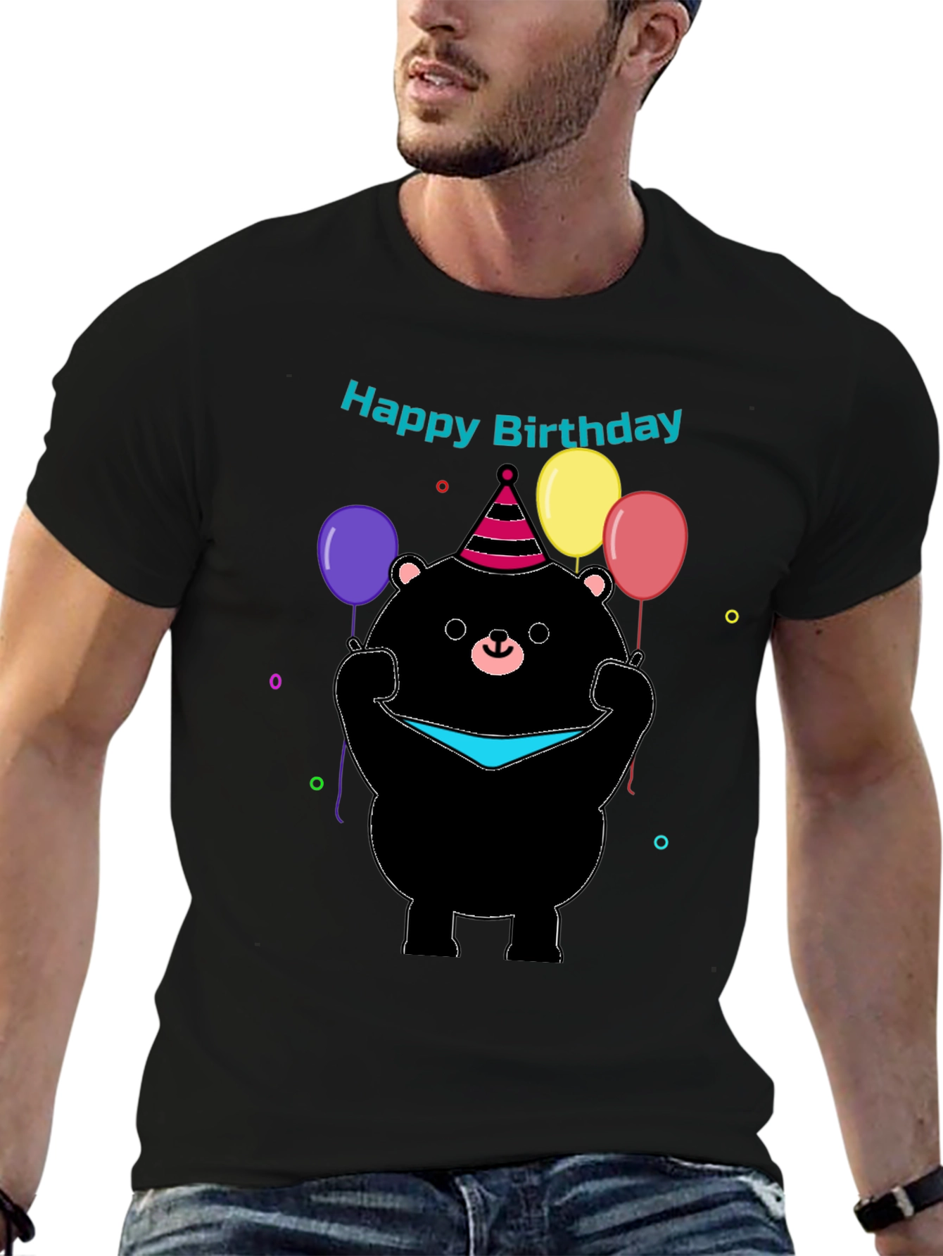 Happy Birthday Bear Graphic Tee - Black