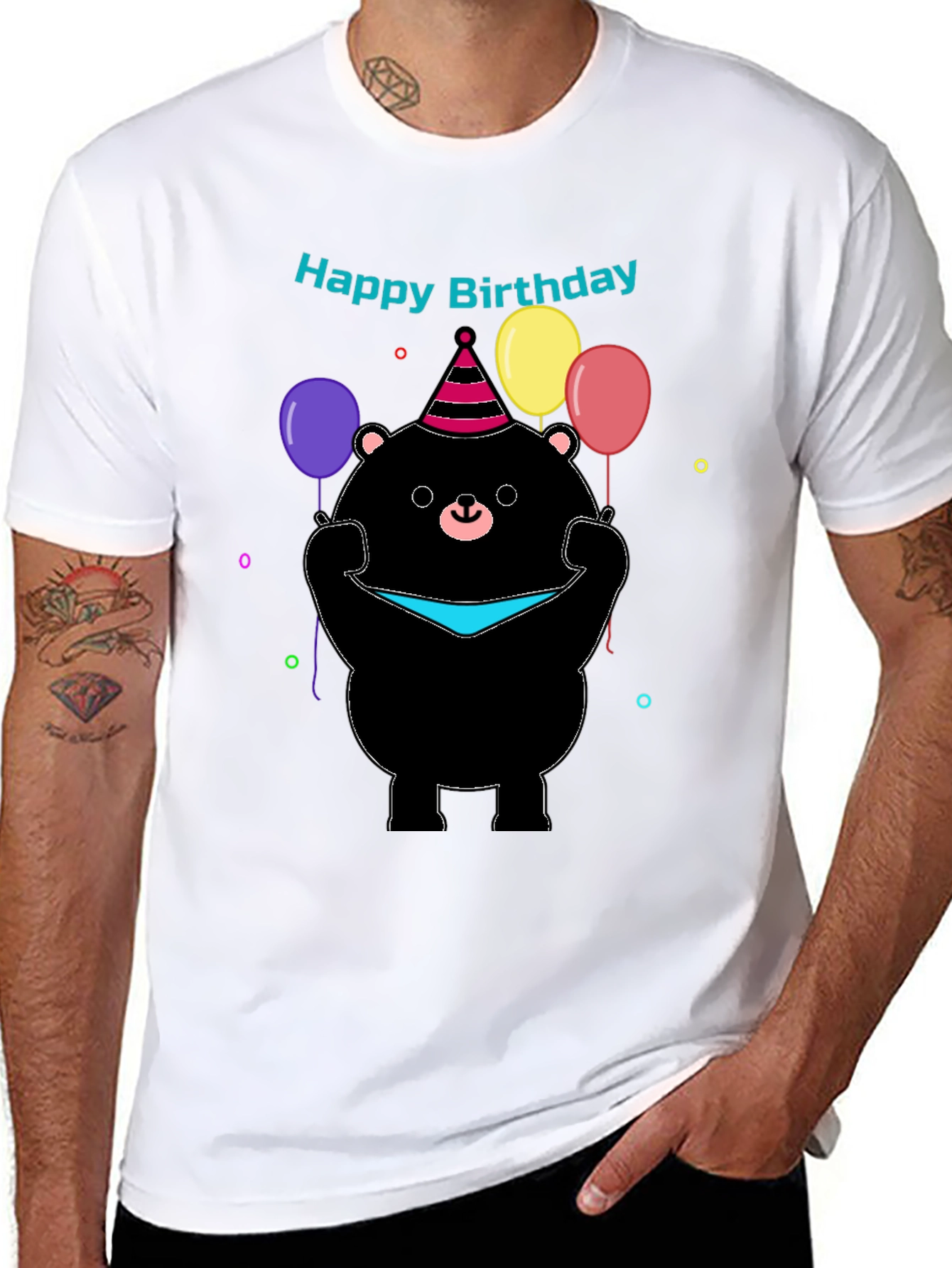 Happy Birthday Bear Graphic Tee - Black
