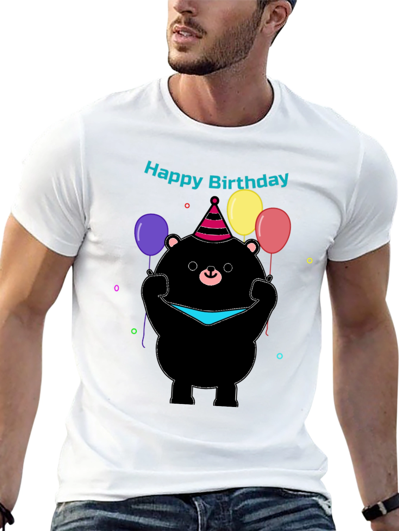 Happy Birthday Bear Graphic Tee - Black
