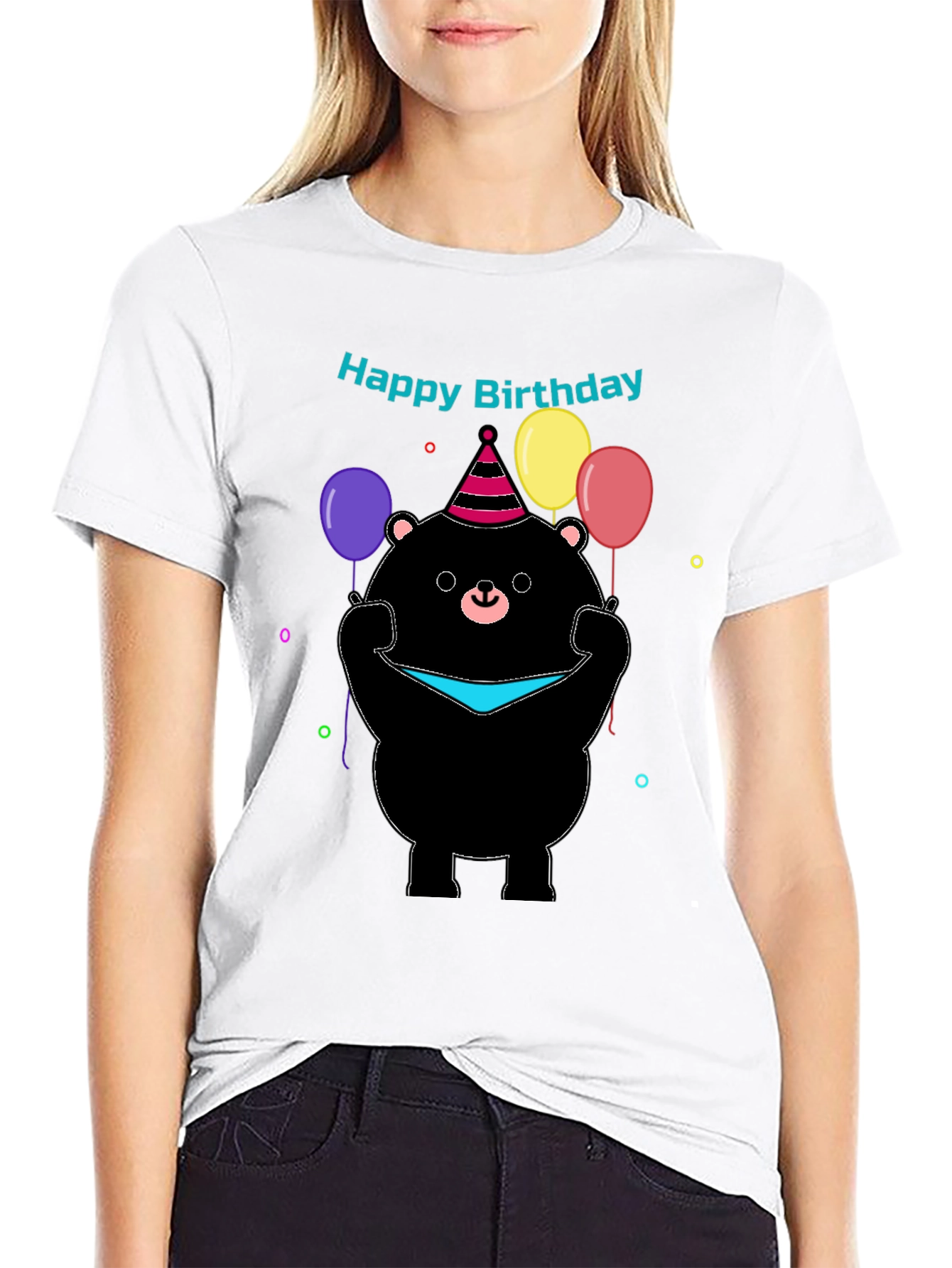 Happy Birthday Bear Graphic Tee - Black