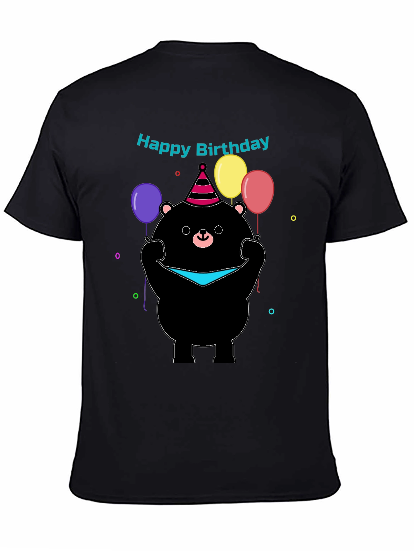Happy Birthday Bear Graphic Tee - Black