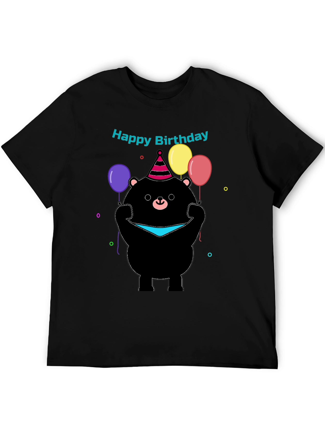 Happy Birthday Bear Graphic Tee - Black