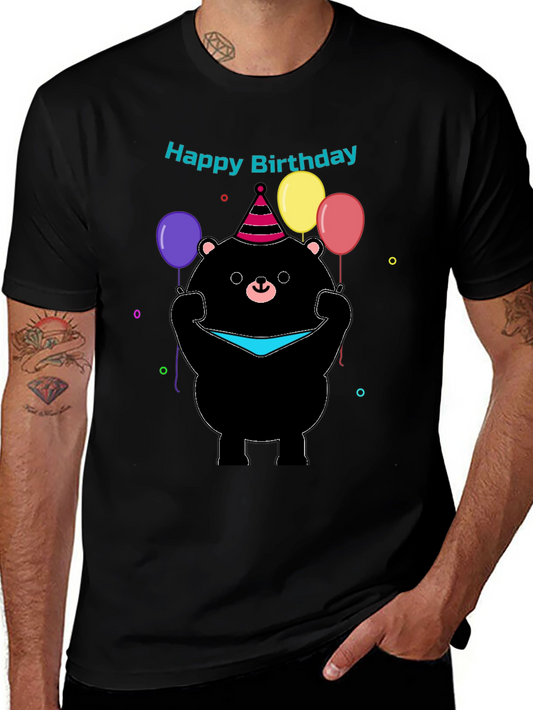 Happy Birthday Bear Graphic Tee - Black
