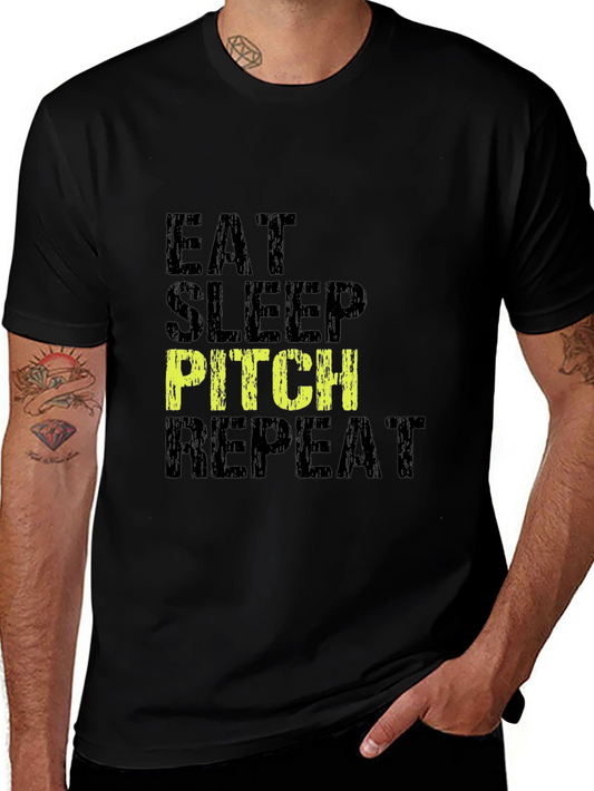 Eat Sleep Pitch Repeat Black Graphic Tee