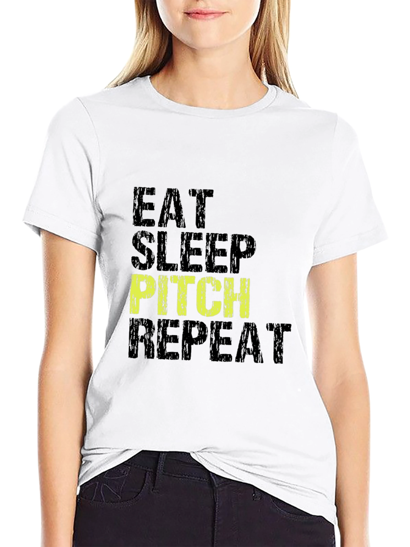 Eat Sleep Pitch Repeat Black Graphic Tee