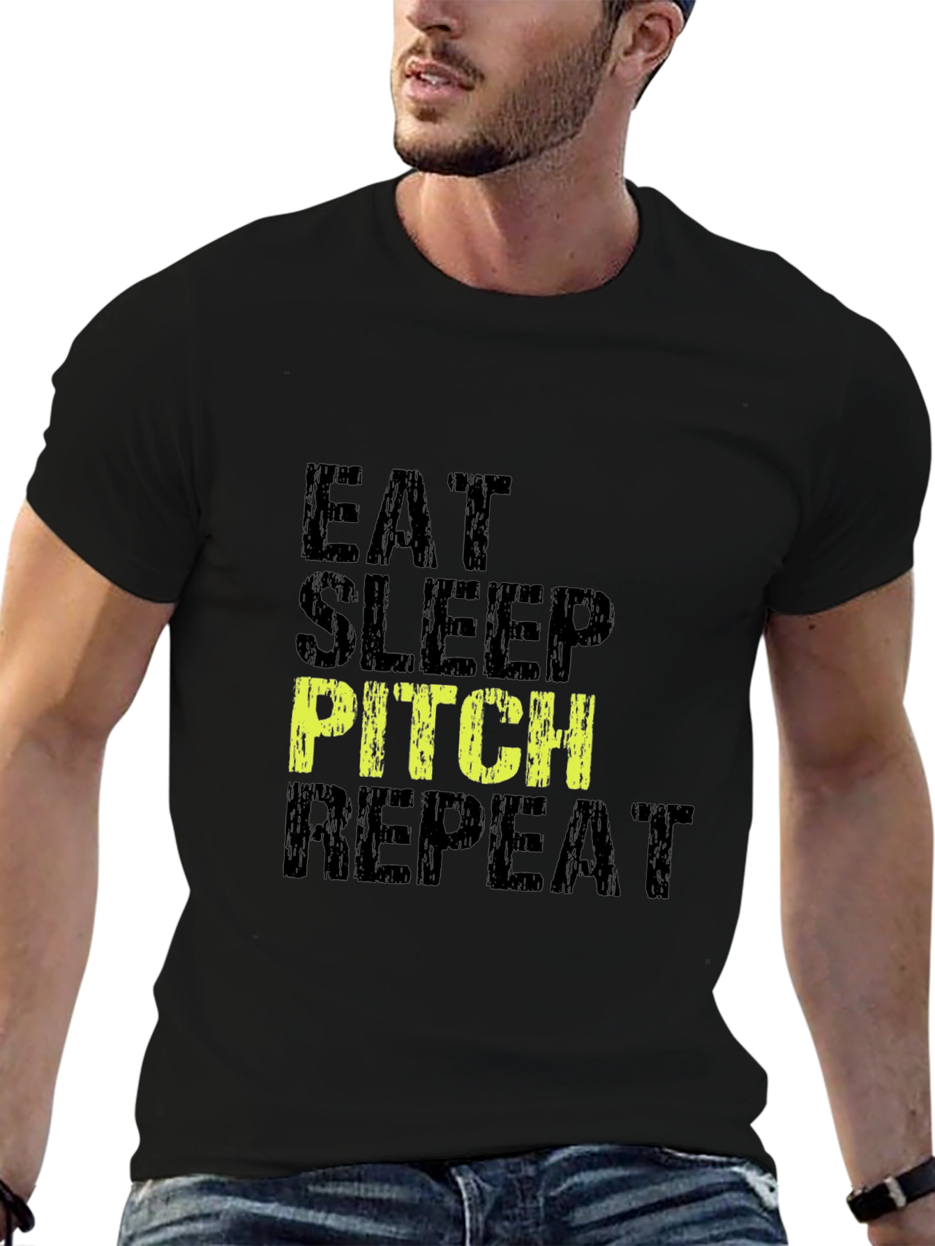 Eat Sleep Pitch Repeat Black Graphic Tee