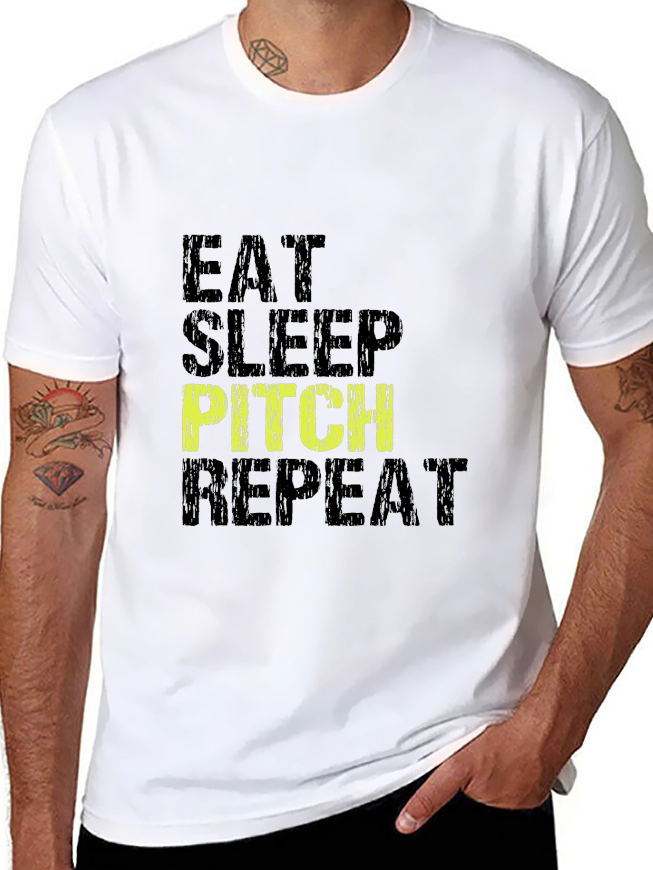 Eat Sleep Pitch Repeat Black Graphic Tee