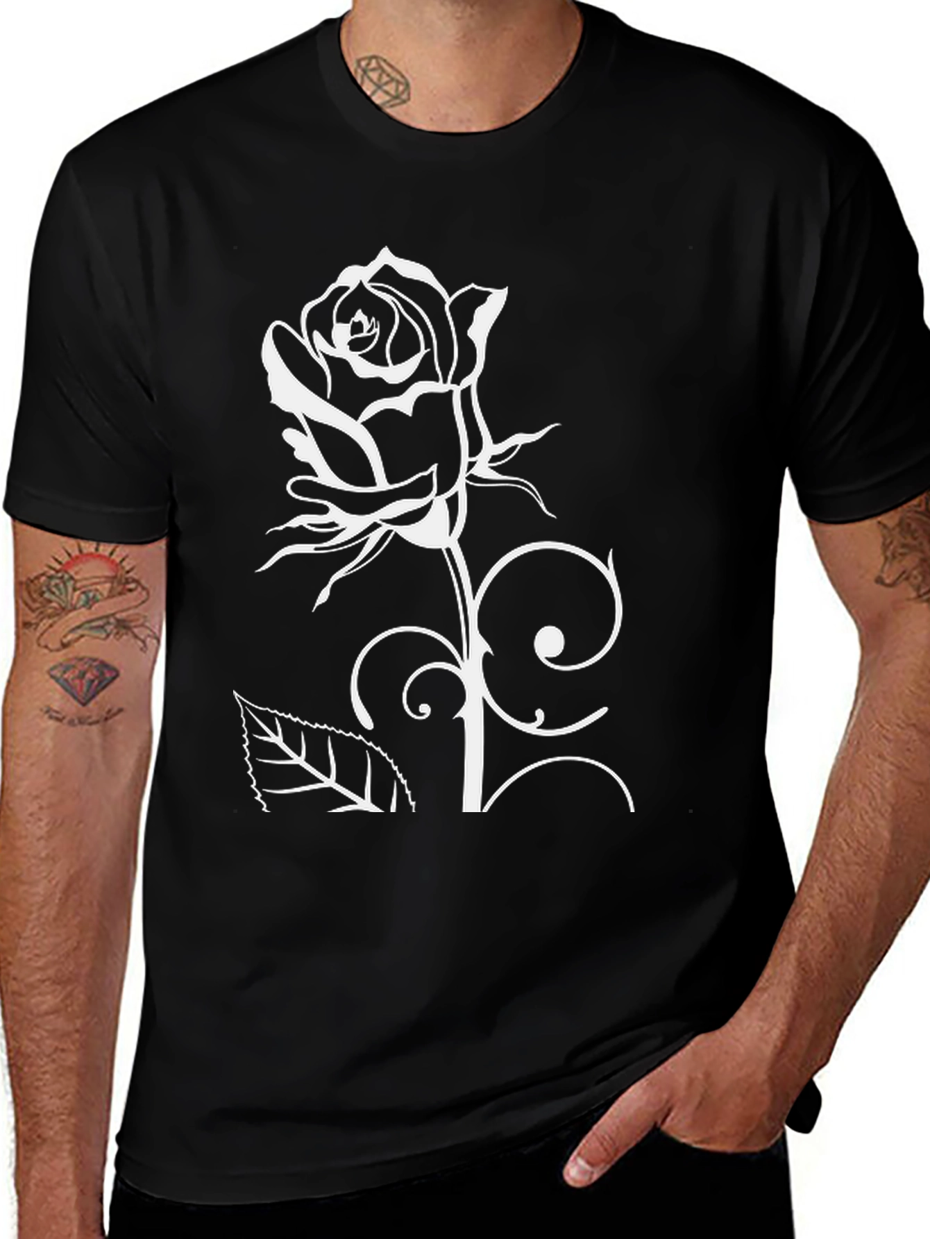 Black Rose Graphic Tee - Stylish Mens Shirt