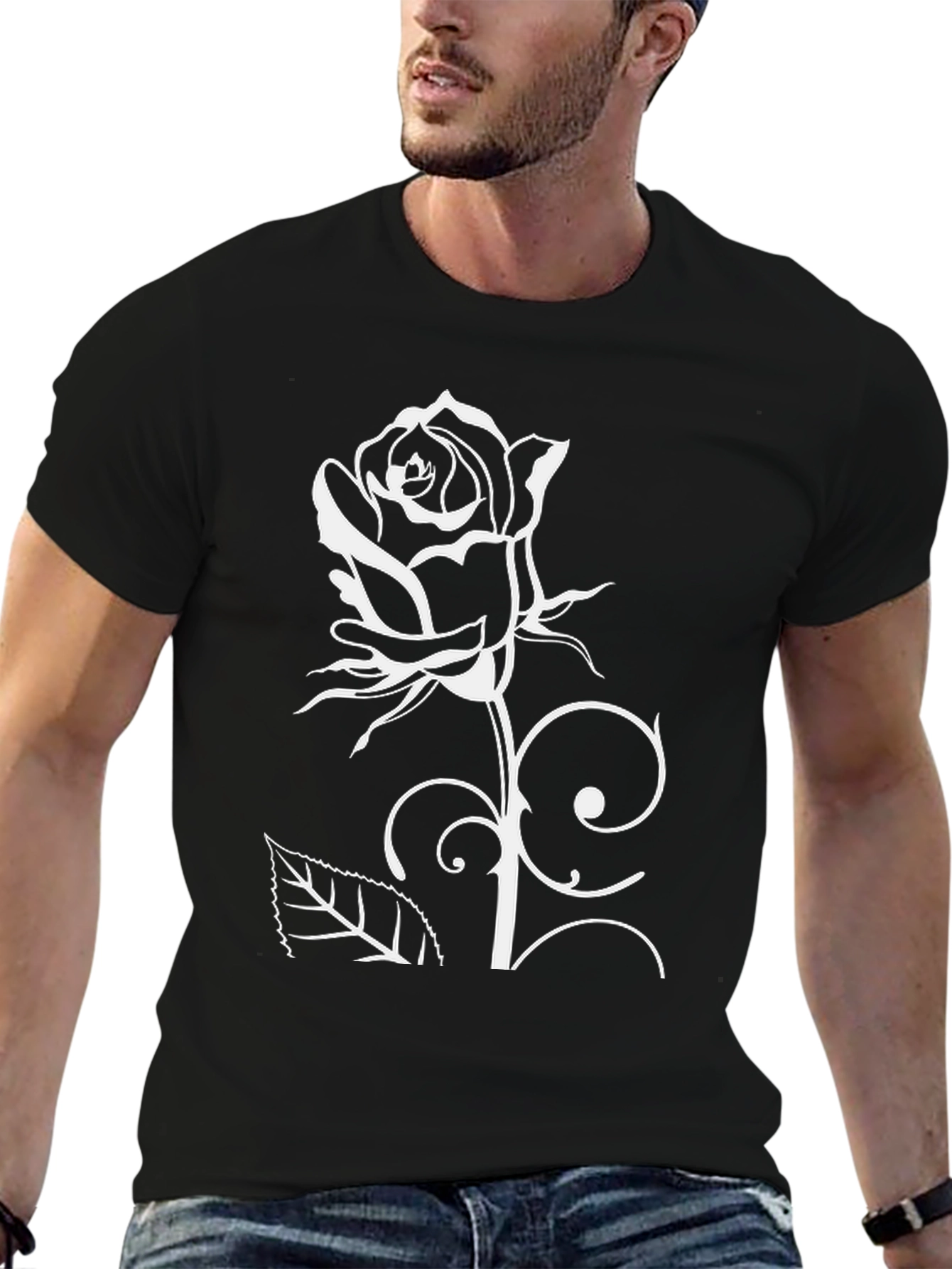 Black Rose Graphic Tee - Stylish Mens Shirt