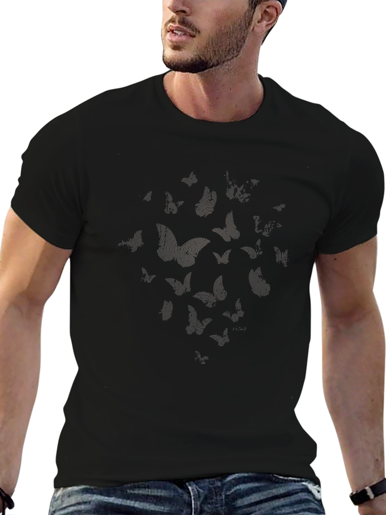 Mens Black Butterfly Graphic Tee