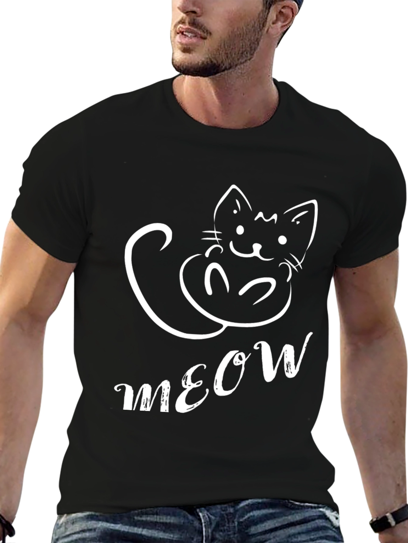 Cute Meow Cat T-Shirt Black