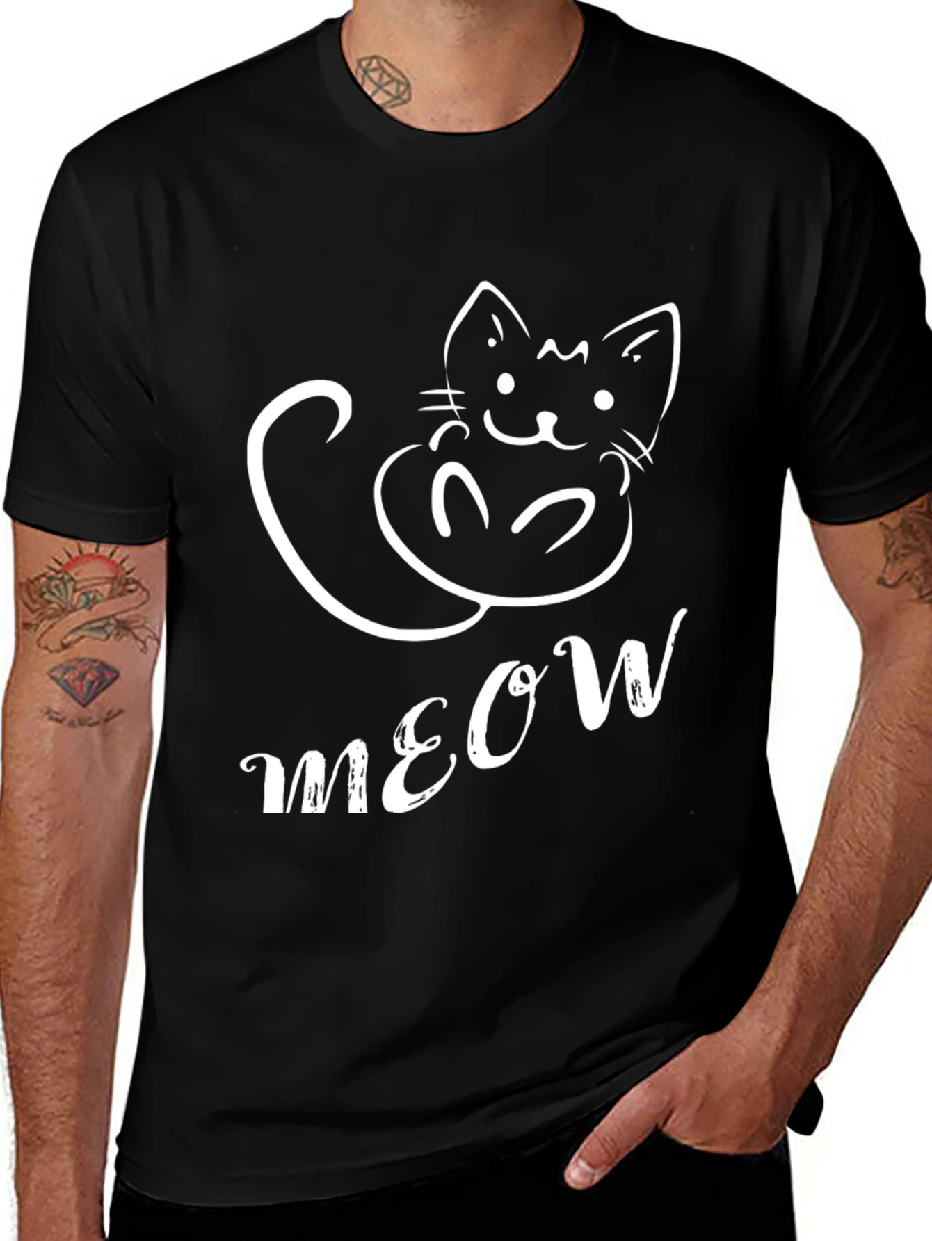 Cute Meow Cat T-Shirt Black