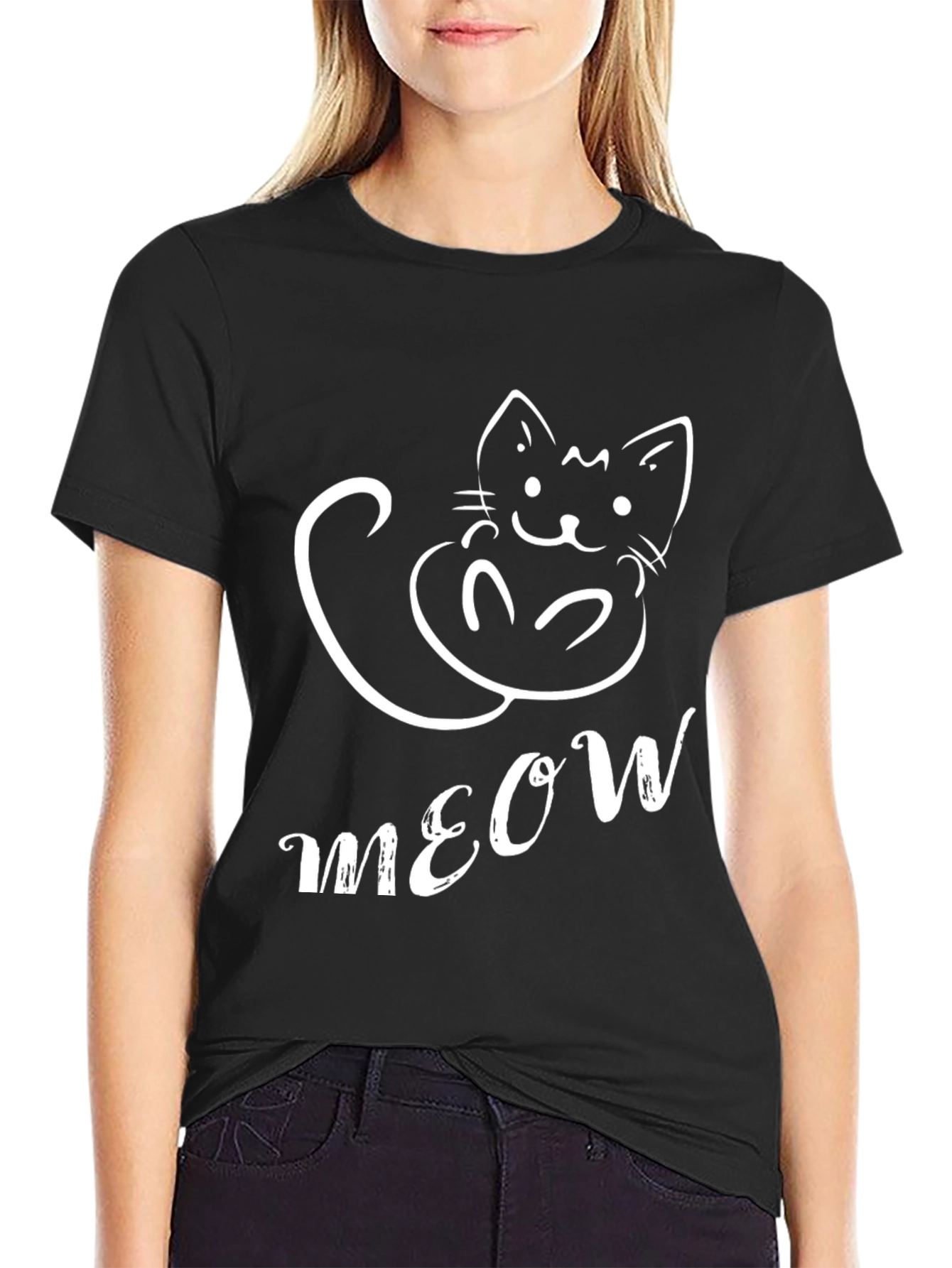 Cute Meow Cat T-Shirt Black