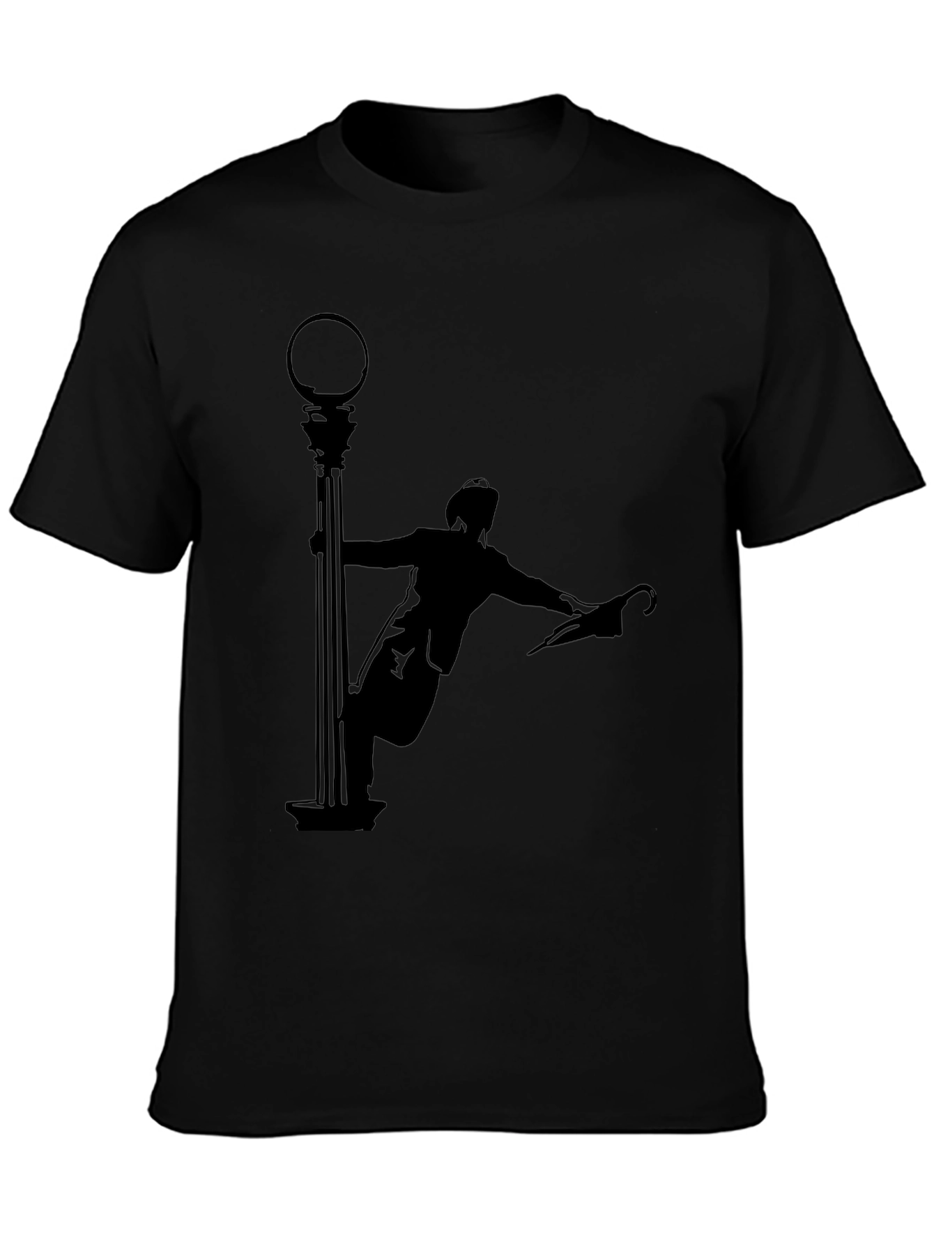 Silhouette Man Dancing in the Rain Black T-Shirt