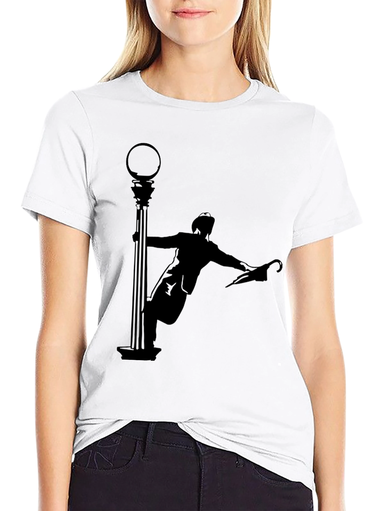 Silhouette Man Dancing in the Rain Black T-Shirt