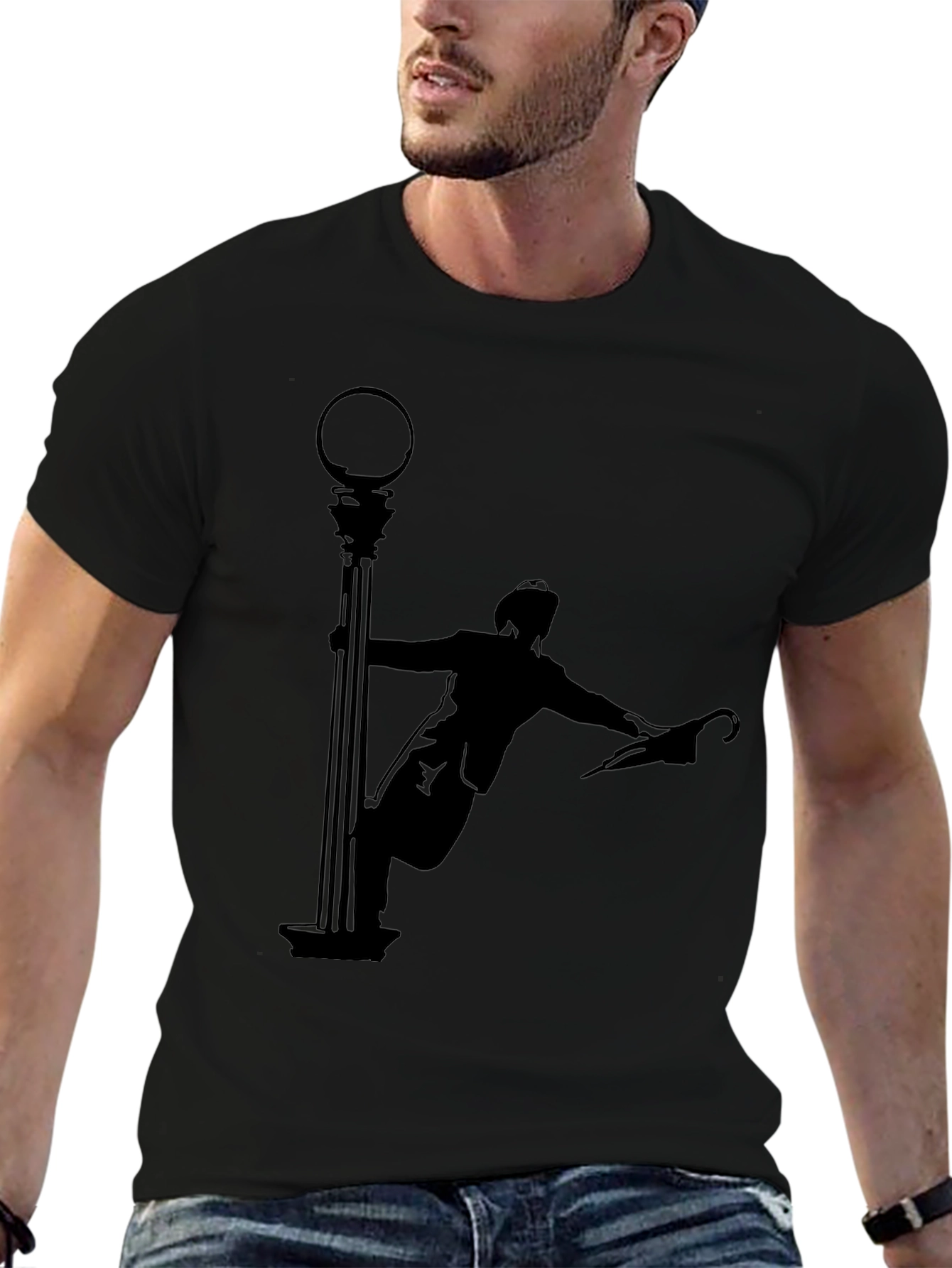 Silhouette Man Dancing in the Rain Black T-Shirt