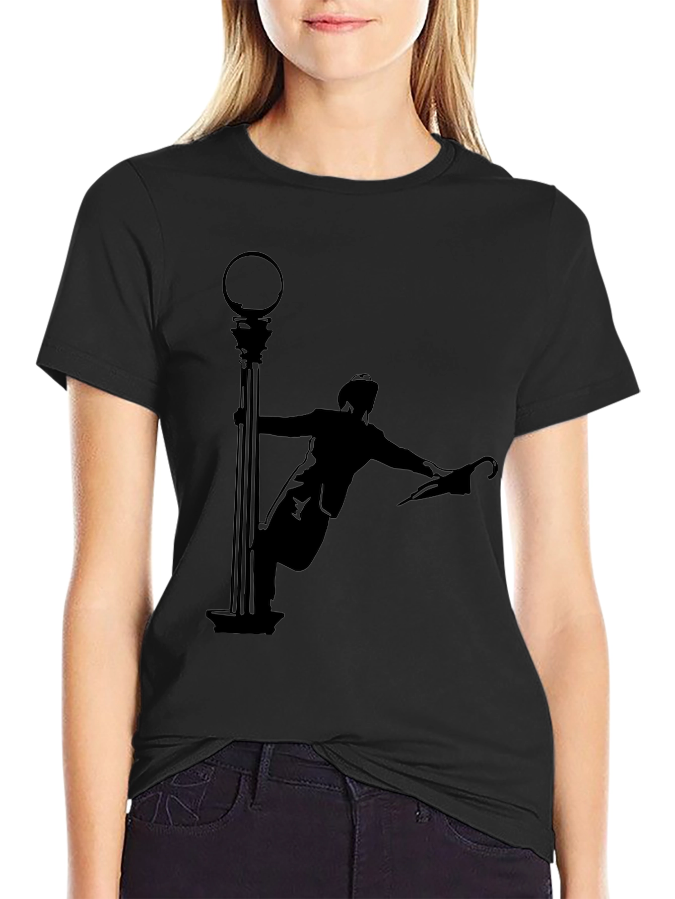 Silhouette Man Dancing in the Rain Black T-Shirt
