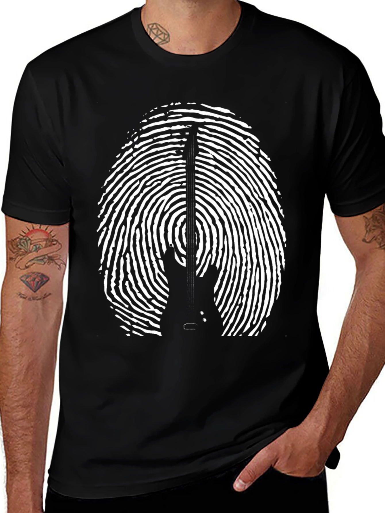 Guitar Fingerprint Graphic Tee - Black