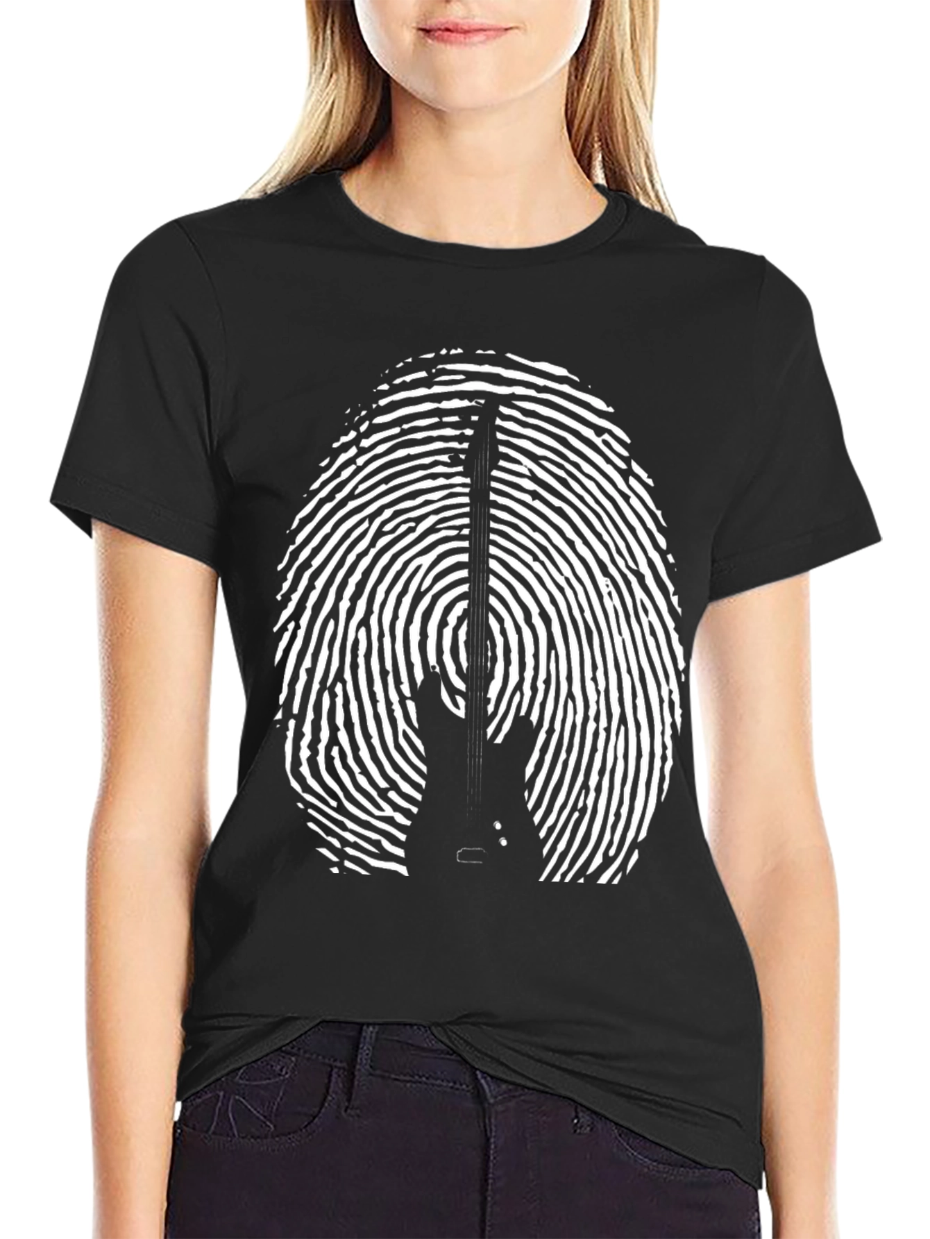 Guitar Fingerprint Graphic Tee - Black