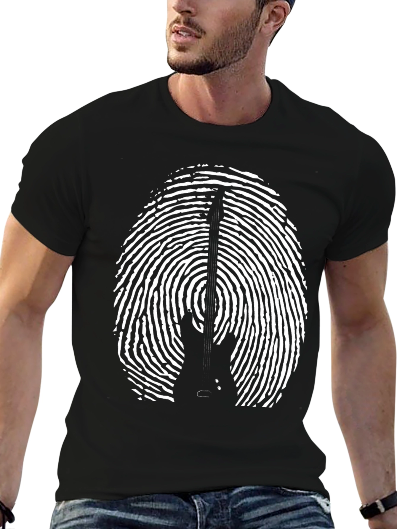 Guitar Fingerprint Graphic Tee - Black