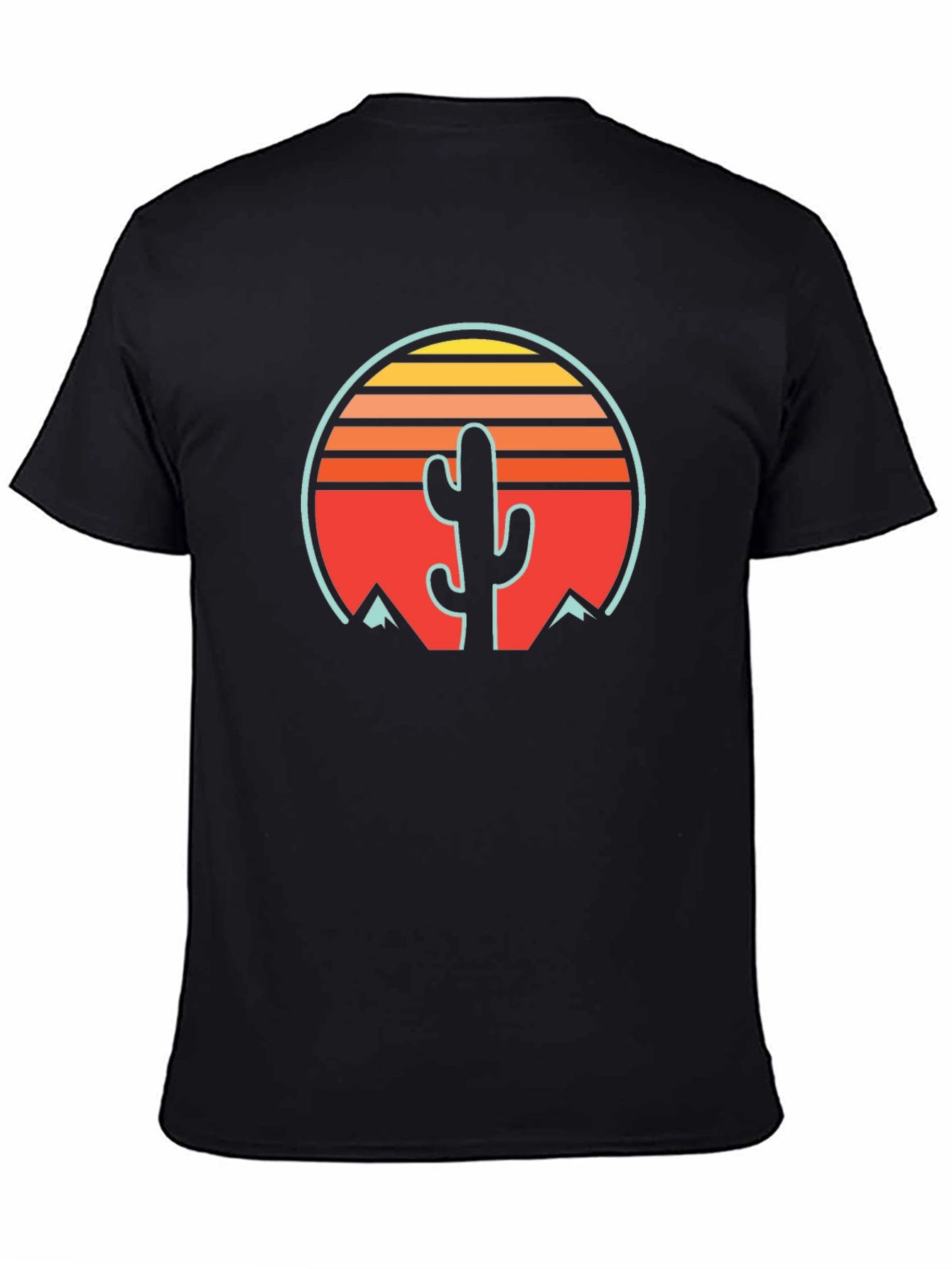 Retro Cactus Sunset Graphic Tee - Black Cotton Blend