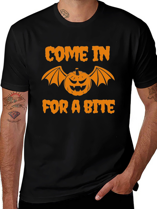 Halloween Pumpkin Bat Graphic Tee - Come in for a Bite