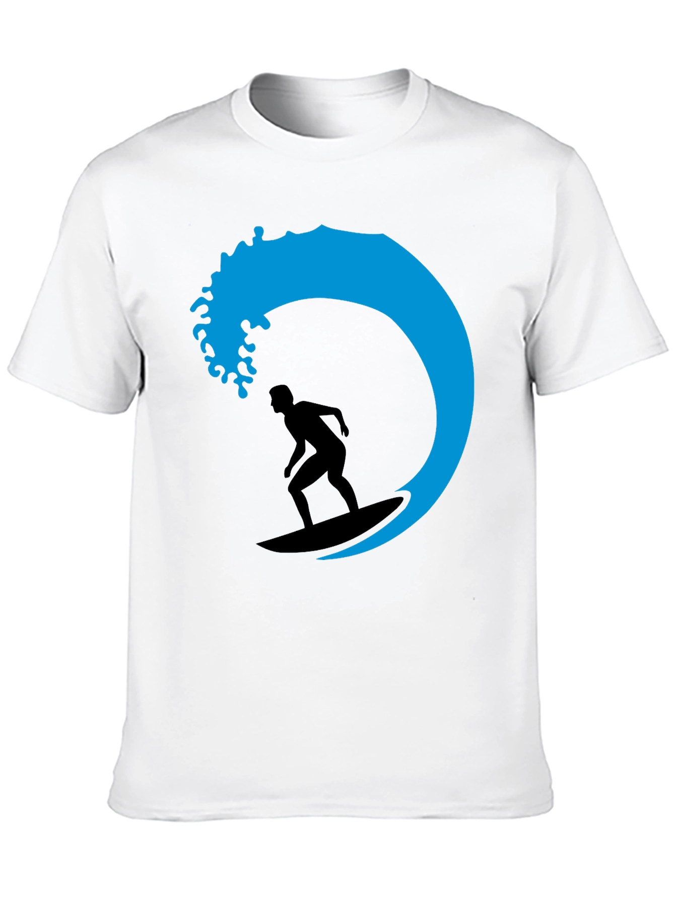 Surfer Wave Graphic Tee - Black Cotton T-Shirt