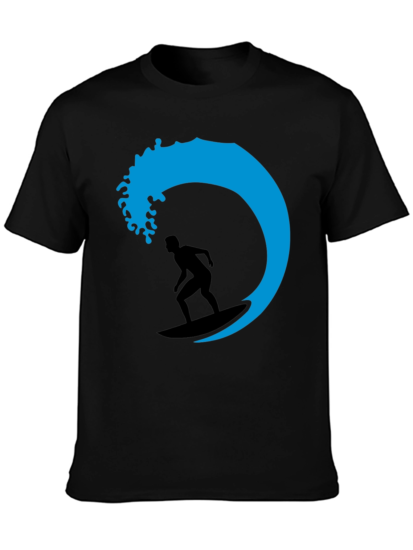 Surfer Wave Graphic Tee - Black Cotton T-Shirt