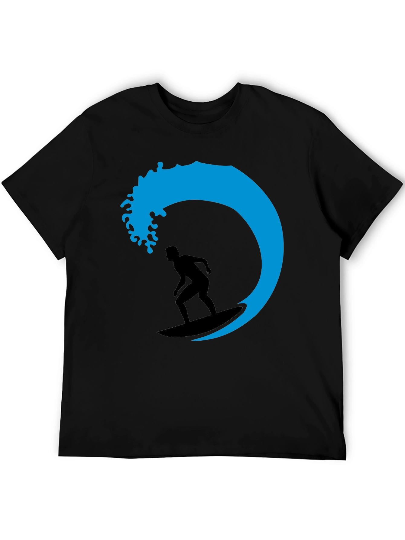 Surfer Wave Graphic Tee - Black Cotton T-Shirt