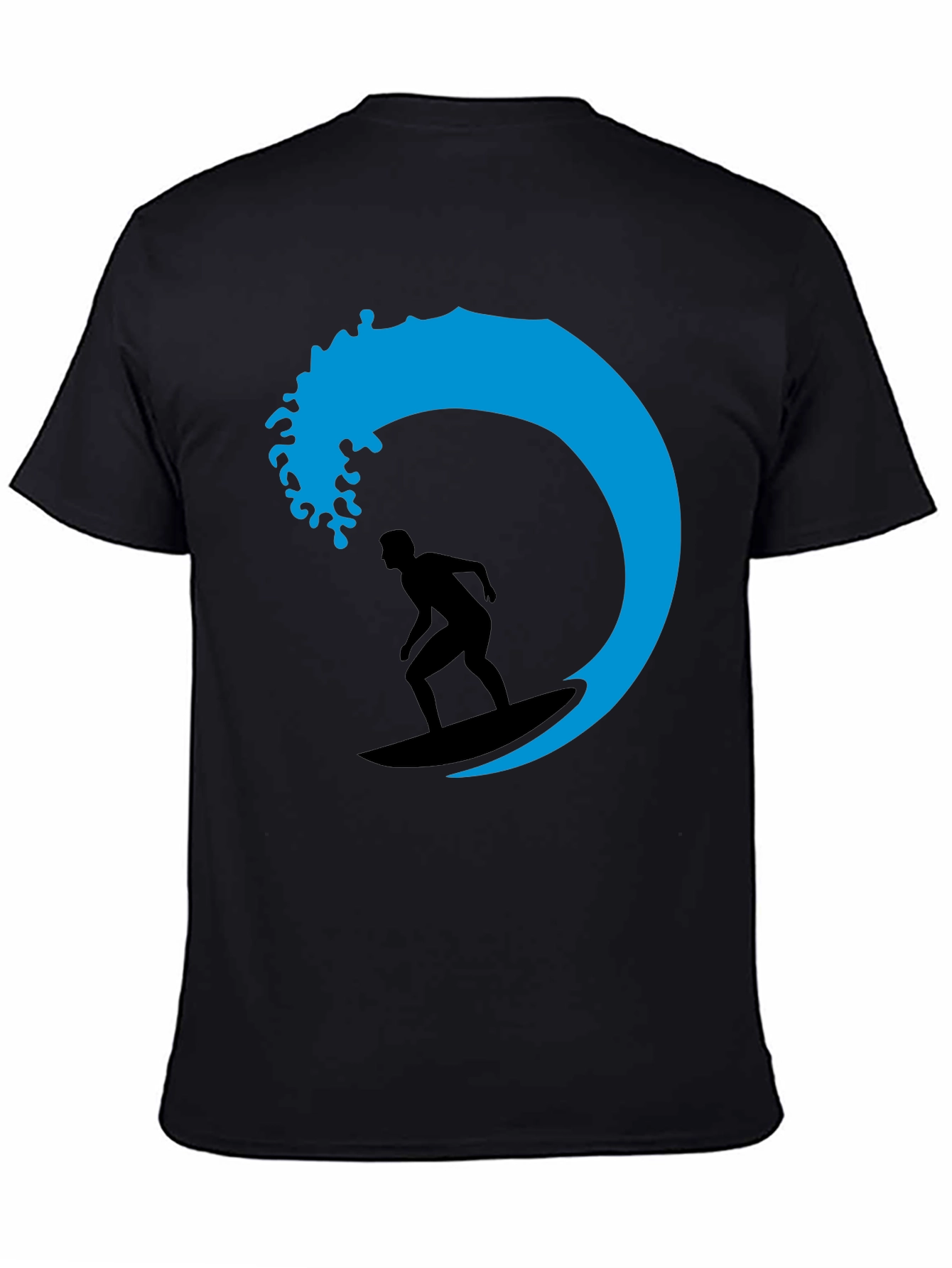 Surfer Wave Graphic Tee - Black Cotton T-Shirt
