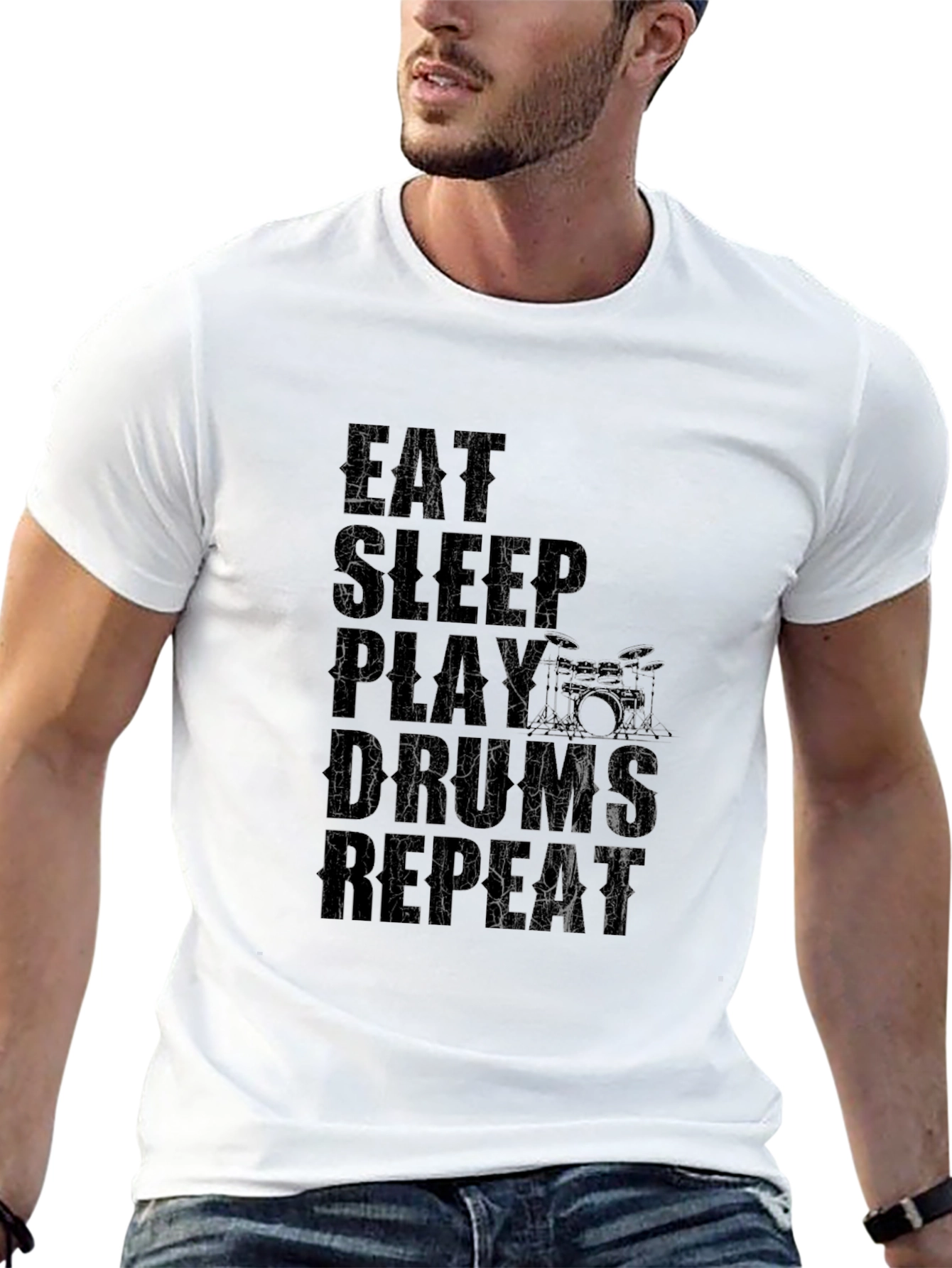 Eat Sleep Play Drums Repeat Black Graphic T-Shirt
