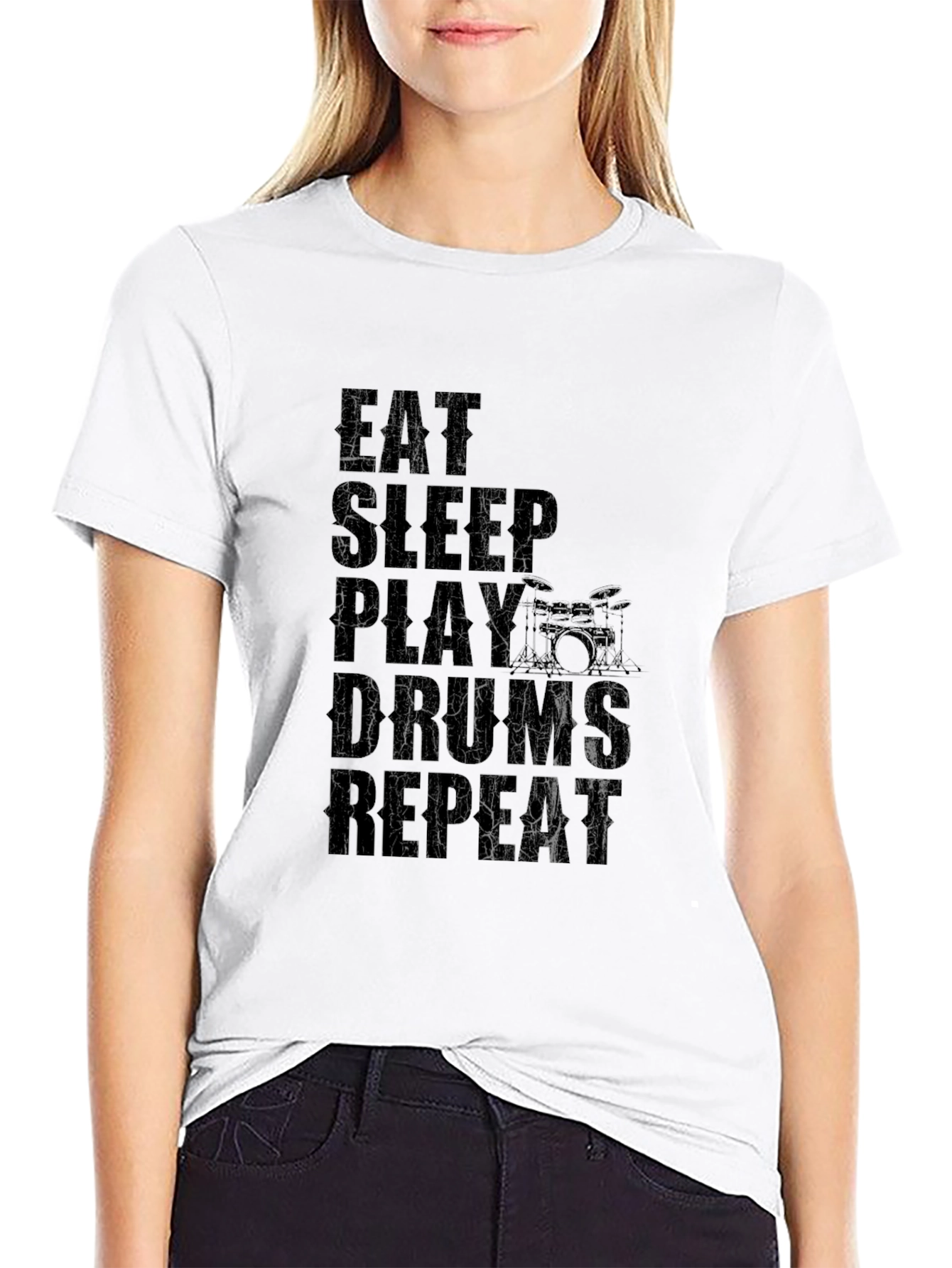 Eat Sleep Play Drums Repeat Black Graphic T-Shirt