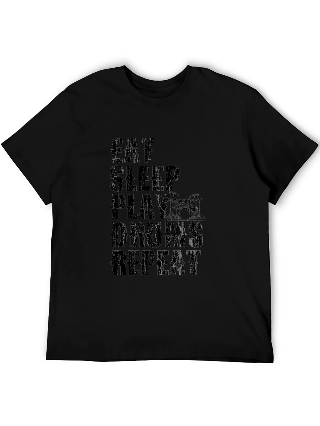 Eat Sleep Play Drums Repeat Black Graphic T-Shirt
