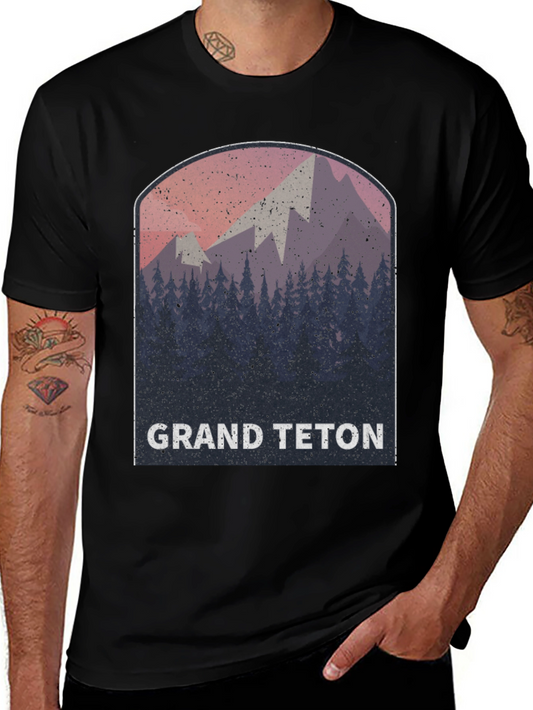 Grand Teton Mountain Scene Black Tee