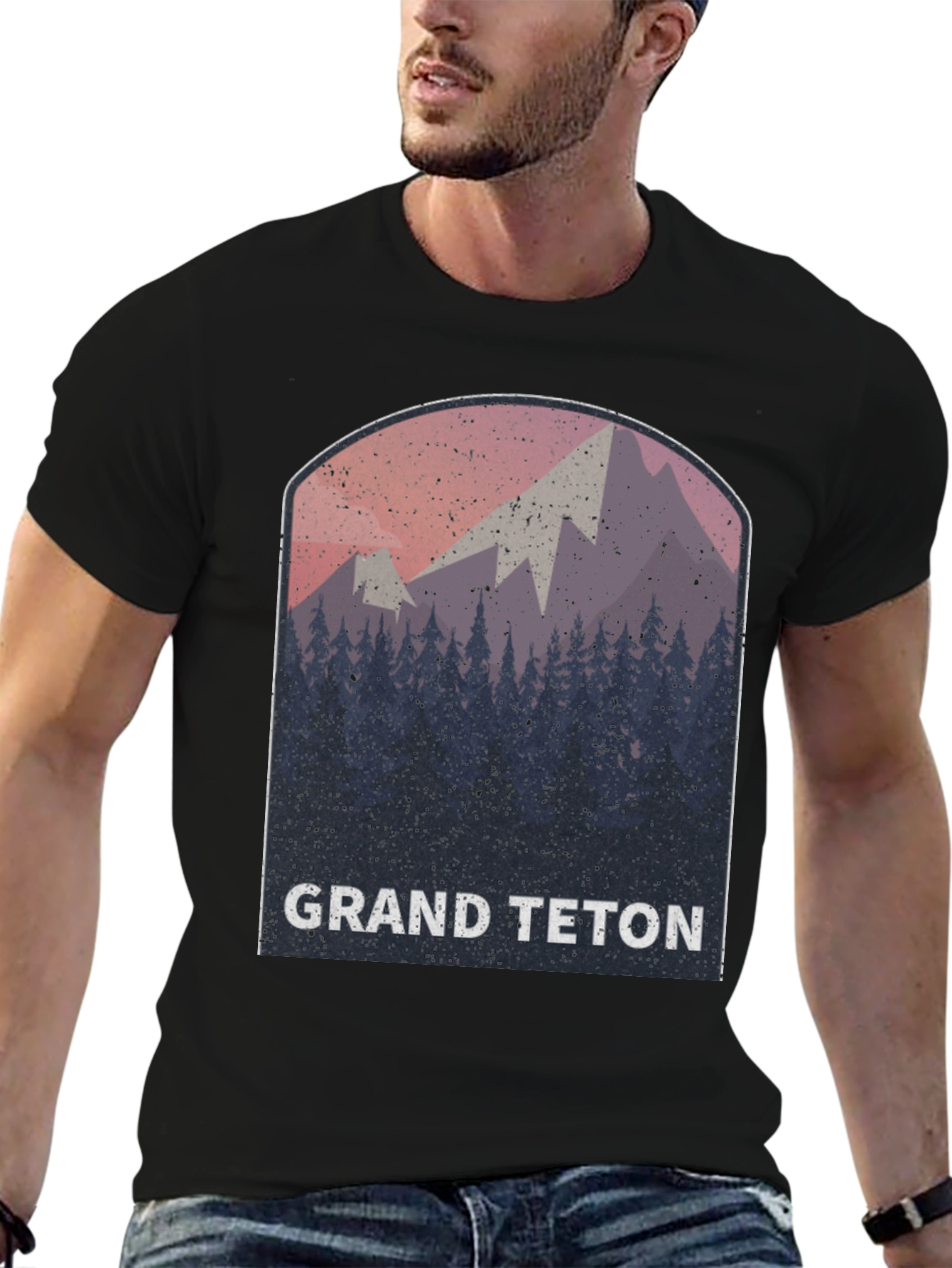 Grand Teton Mountain Scene Black Tee