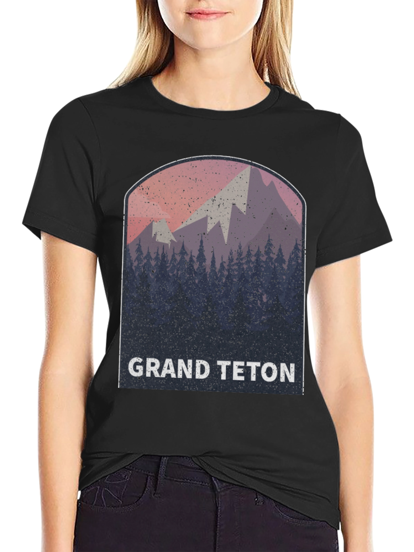 Grand Teton Mountain Scene Black Tee
