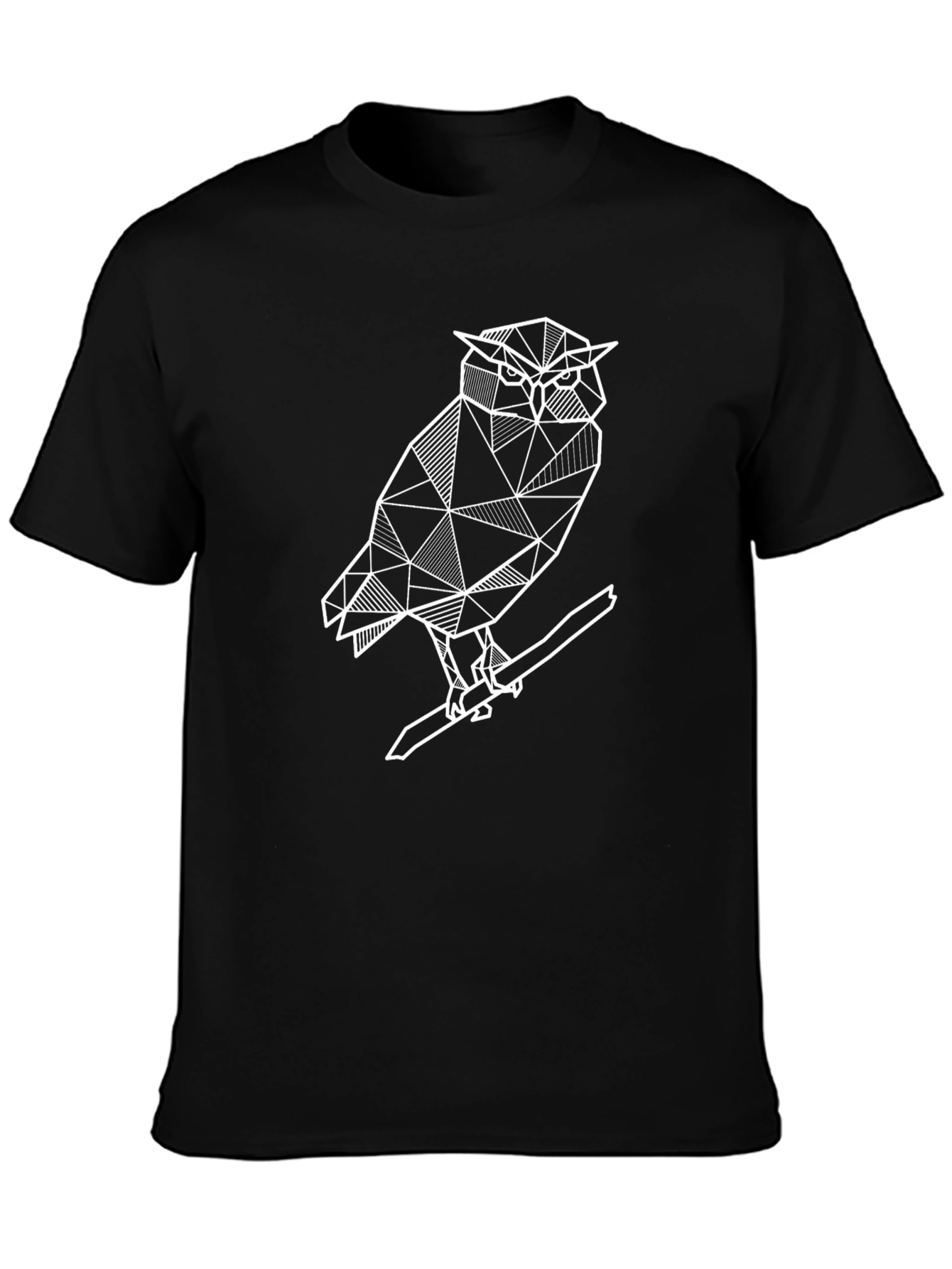 Geometric Owl Graphic Tee - Modern Mens Black T-Shirt