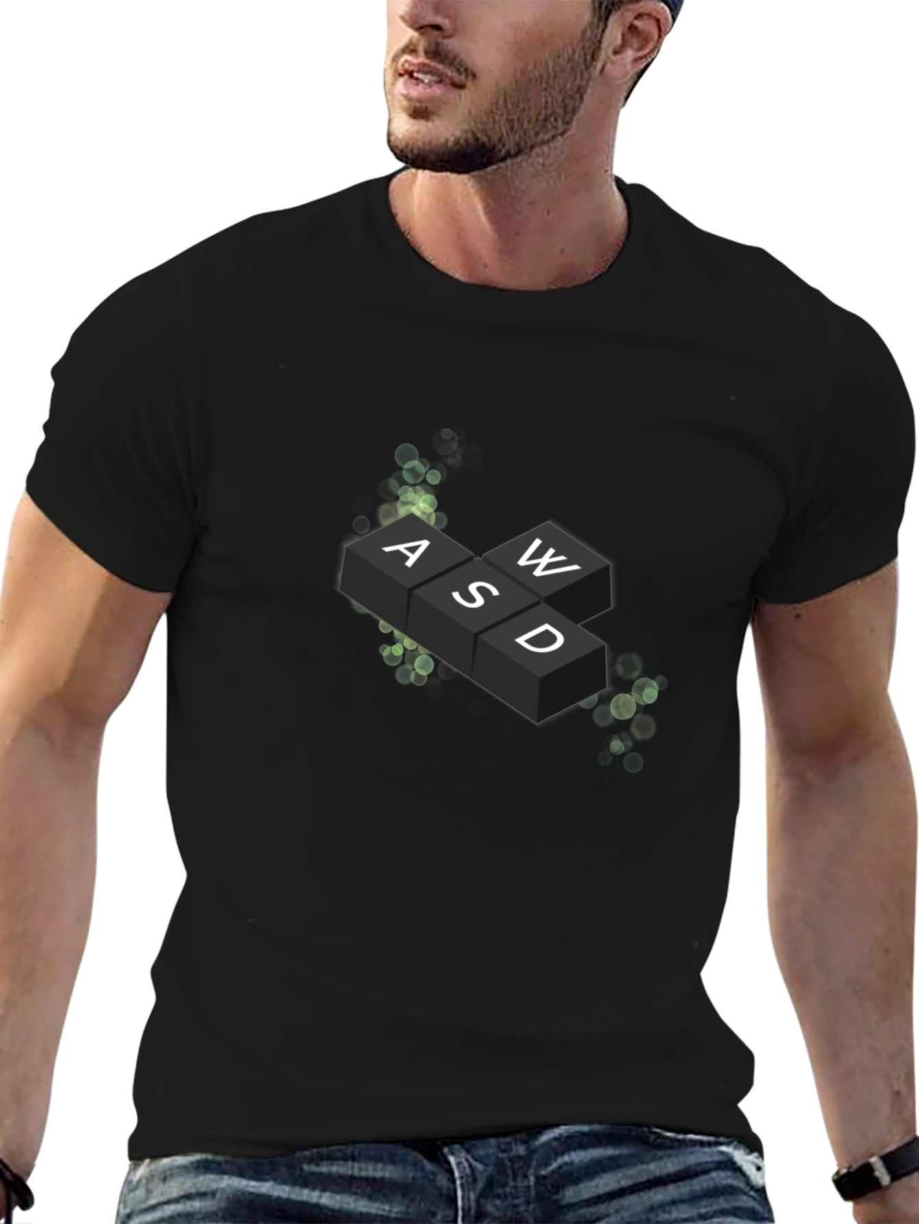 Gamers Tee: WASD Keyboard Graphic Print Black T-Shirt