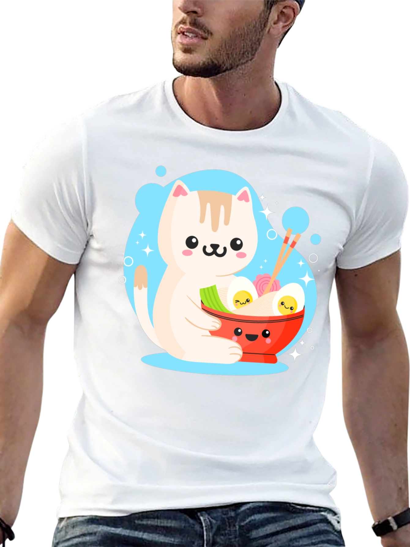 Kawaii Cat Ramen T-Shirt - Cute Japanese Anime Style