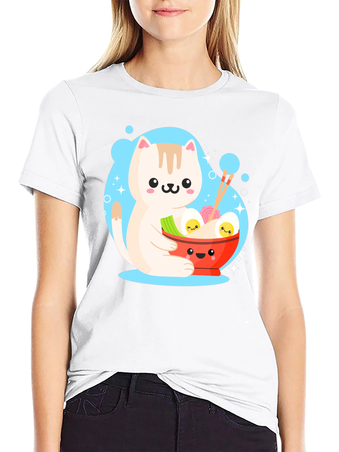 Kawaii Cat Ramen T-Shirt - Cute Japanese Anime Style
