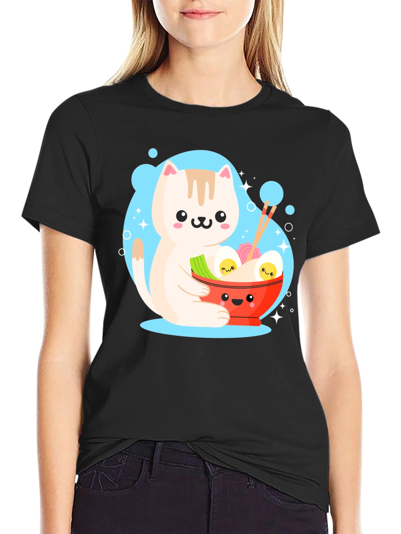 Kawaii Cat Ramen T-Shirt - Cute Japanese Anime Style