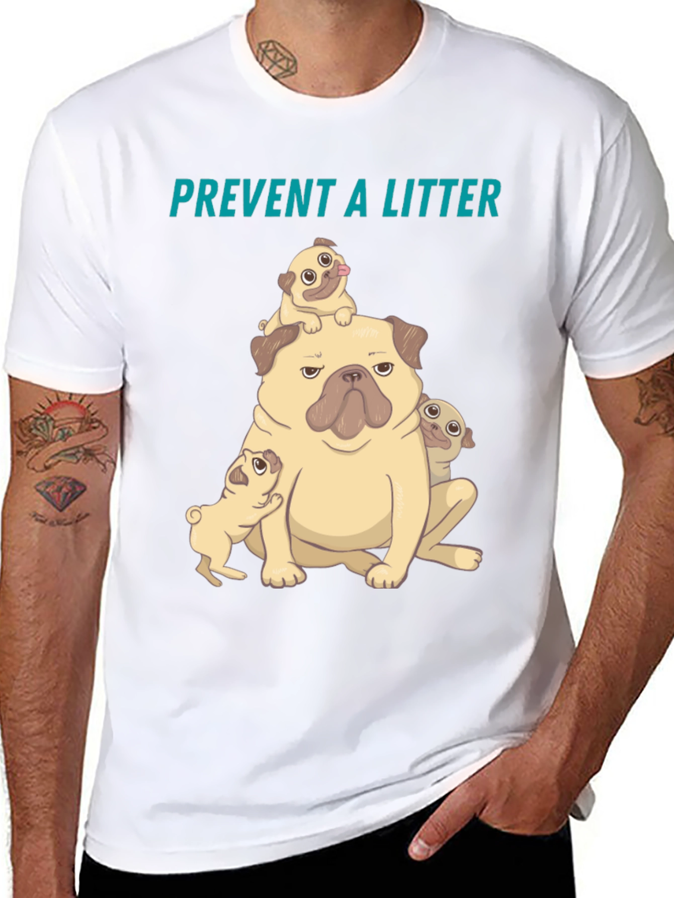 Pug Litter T-Shirt - Prevent a Litter