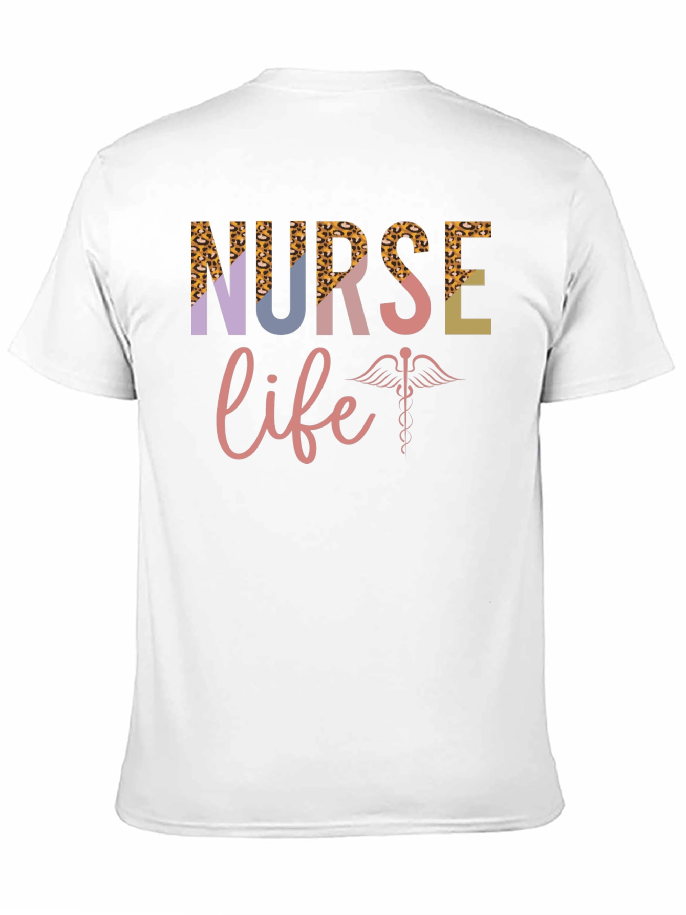 Nurse Life T-Shirt - Leopard Print & Caduceus Design