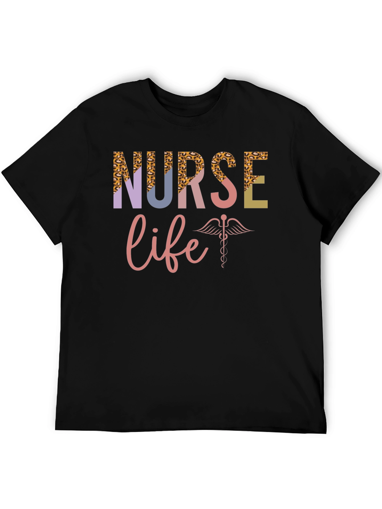 Nurse Life T-Shirt - Leopard Print & Caduceus Design