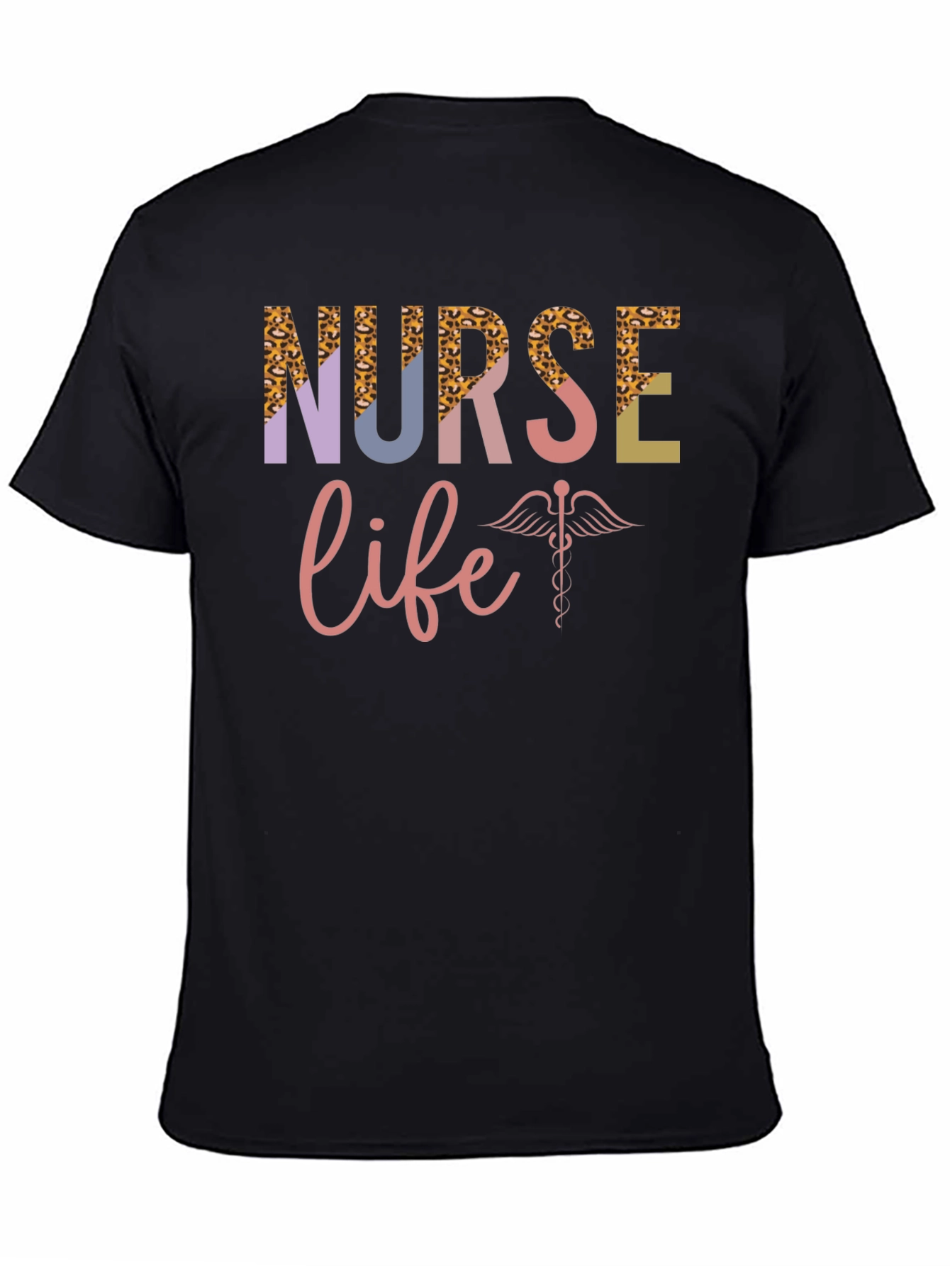 Nurse Life T-Shirt - Leopard Print & Caduceus Design